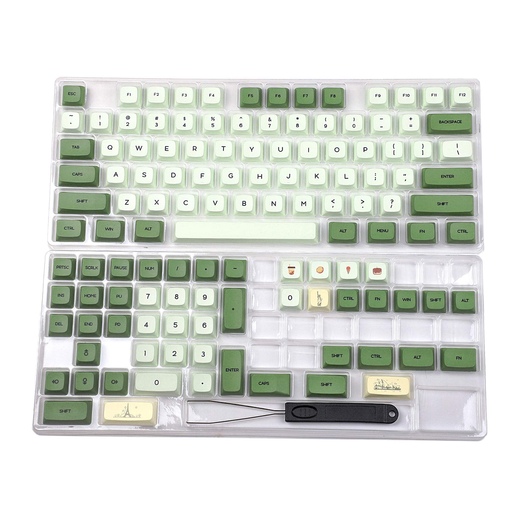 Matcha Dye Sub ZDA PBT Keycap Similar to XDA Japanese Korean Russian for MX Keyboard 104 87 61 Melody 96 KBD75 ID80 GK64 68（Only Keycap） (Matcha English Base Kit)