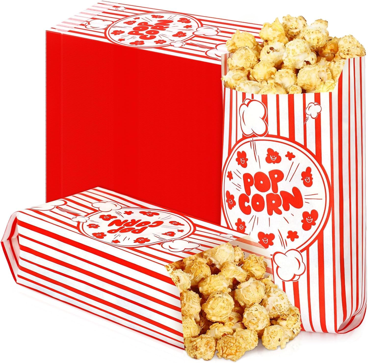 Votoko 250 Pièces 9 x 6 x 21cm Cinéma Sachet Pop Corn, Popcorn Boîtes Rouge Blanche Rayé, Pot Popcorn, Candy Bags, Snacks Container pour Les Fêtes, Anniversaires, Soirées Cinéma Carnival
