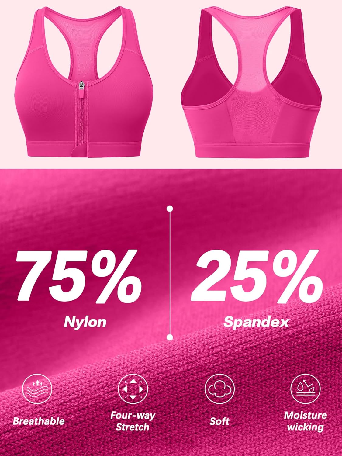 Zip Front Closure High Impact Sports Bra for Women Post Surgery Racerback Sports Bra High Support Workout Running Bras - Image 6