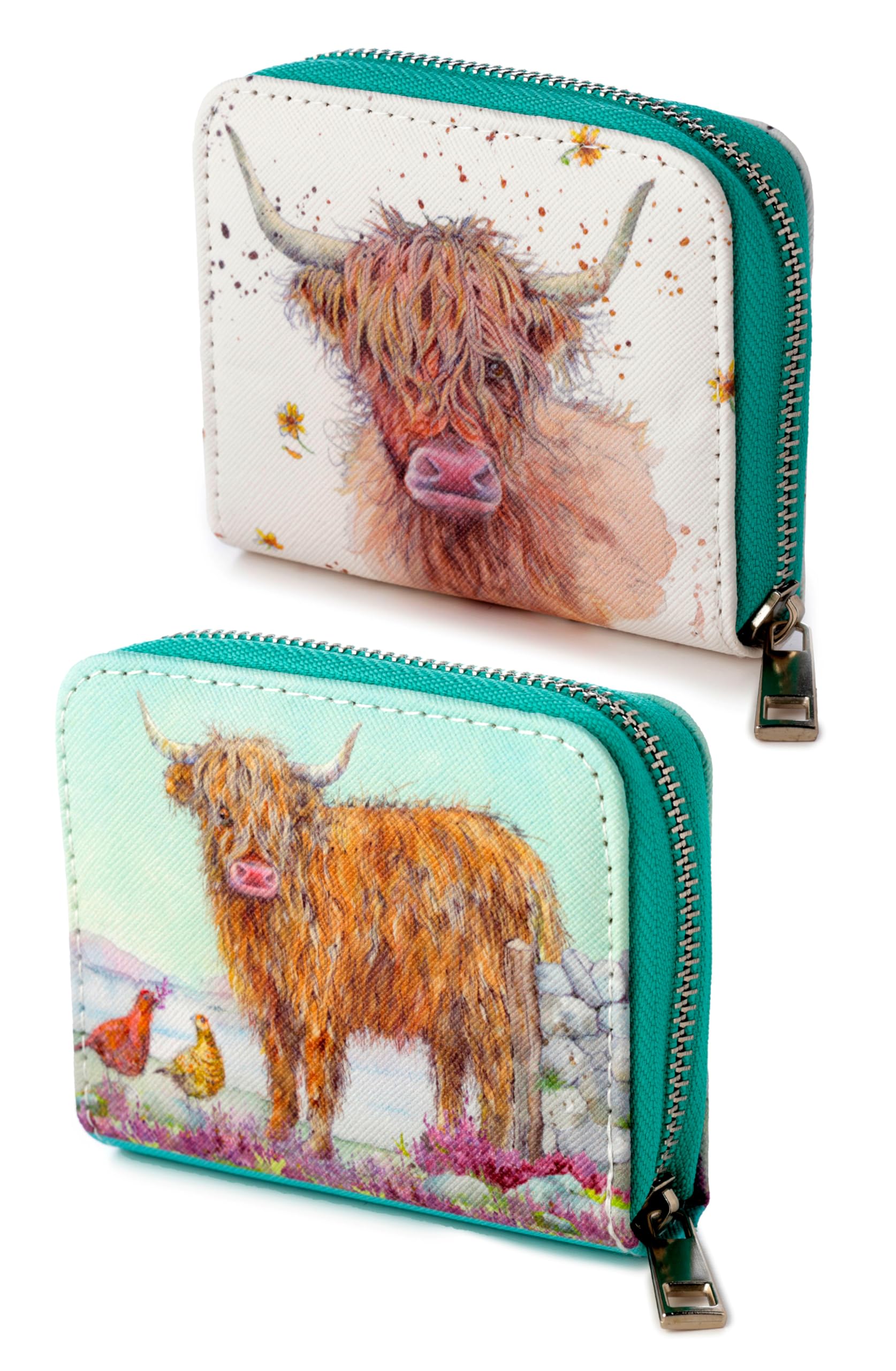 Jan Pashley Highland Coo Cow Zip Around Small Wallet Purse