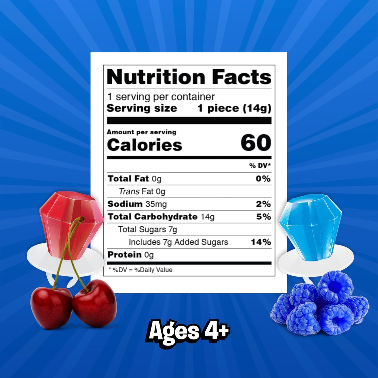Ring Pop Red White & Blue Lollipops – Bulk Candy Individually Wrapped Wearable Hard Candy Rings – Cherry & Blue Raspberry Flavored Lollipop, for Party Favors, Kids & Goodie Bags – 10 Count, 2 Pack