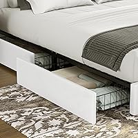 Vista 4 de VECELO Marco de Cama Tapizada Tamaño Full con 4 Cajones y Cabecero, Marco de Cama Plataforma de Almacenamiento de Terciopelo, Soporte de Listones