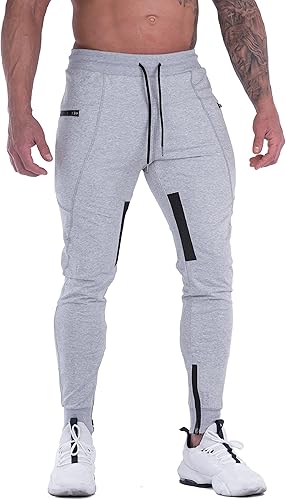 FIRSTGYM - Pantalones deportivos para hombre ajustados con malla en el muslo, joggers para el gimnasio con bolsillos con cremallera