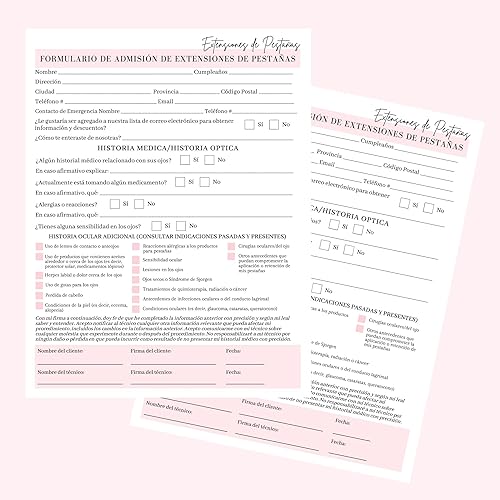 Miniatura 4 de SPANISH - Forma de admisión, consentimiento y cuidado posterior de extensiones de pestañas  Paquete de 75  Forma de tamaño de papel de 8.5 x 11