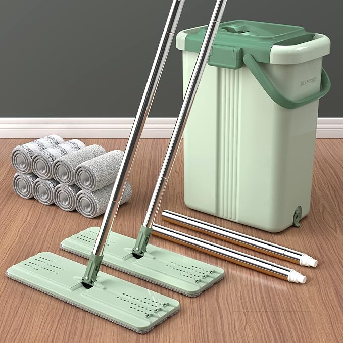 JOYMOOP Mop and Bucket with Wringer Set, Flat Mop and HandsFree Bucket