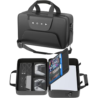 PS5 Bag for PS5/Slim/Pro Disc & Digital Large Capacity PS5 Carrying Case with Detachable Shoulder Strap Protective PS5 Backpack for PS5 Console Controller PS Portal PS5 Accessories Black