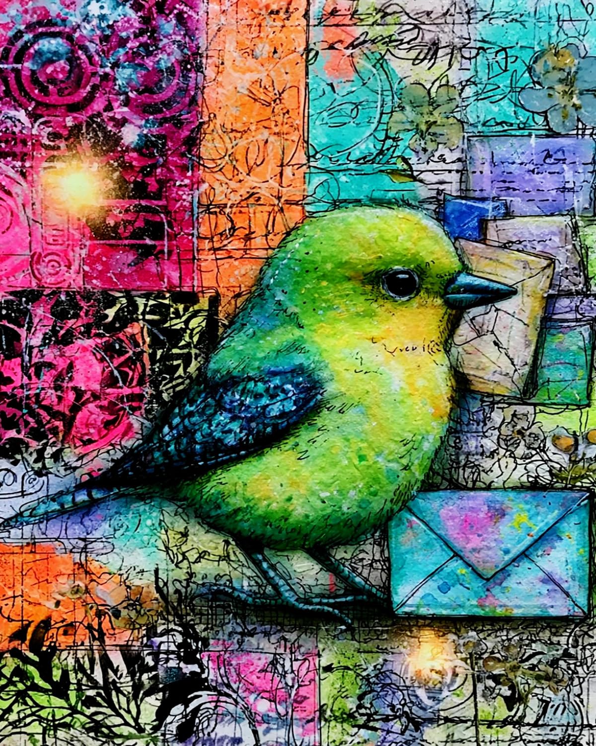 LIUBAISHI Paint by Numbers for Adults, Rainbow Messenger Bird with Envelopes, 40x50 cm Acrylic Canvas Painting Kit