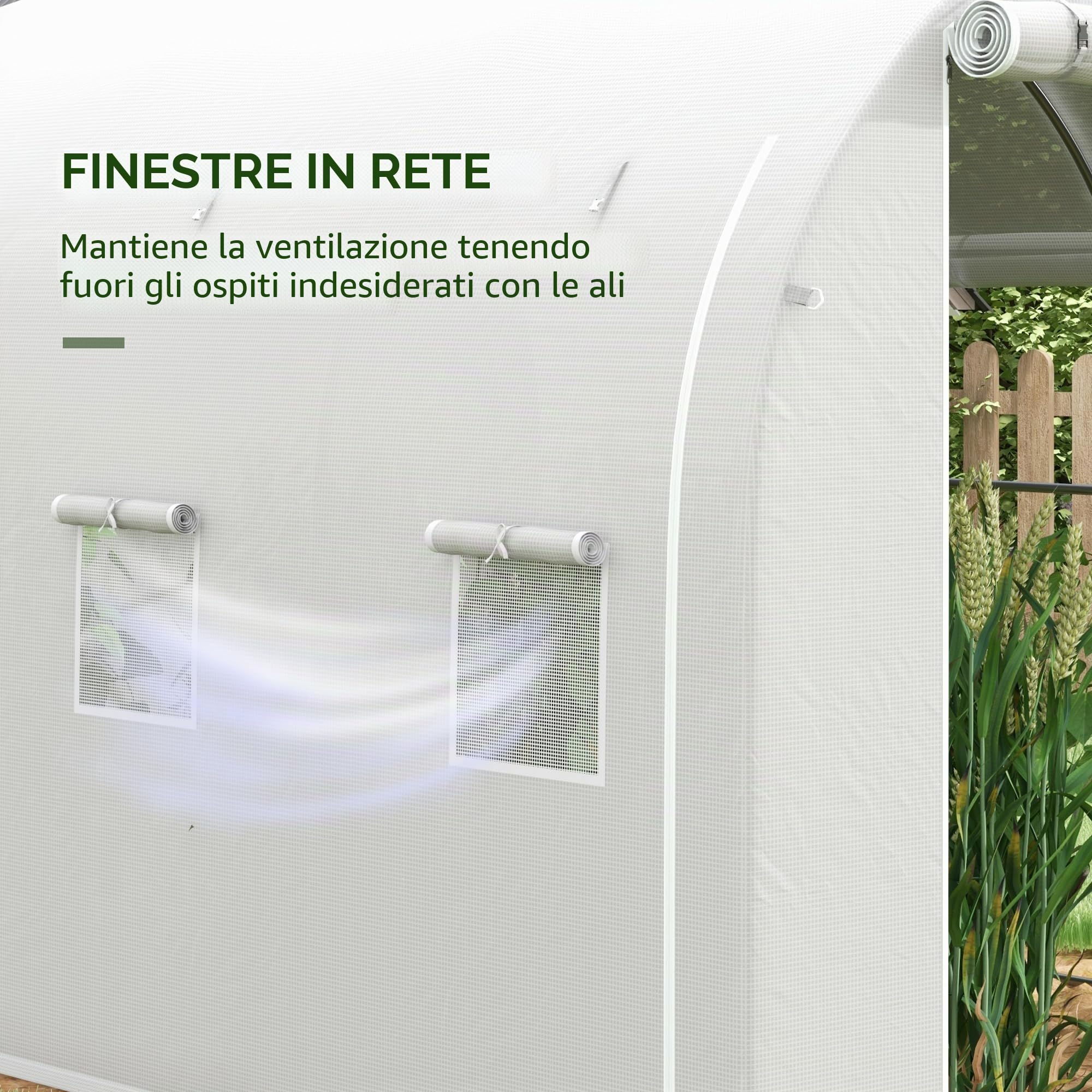 Outsunny 3x2m Polytunnel Serra Porta Cerniera finestre Rete Bianco | Serra pedonabile, copertura in PE, telaio in acciaio zincato