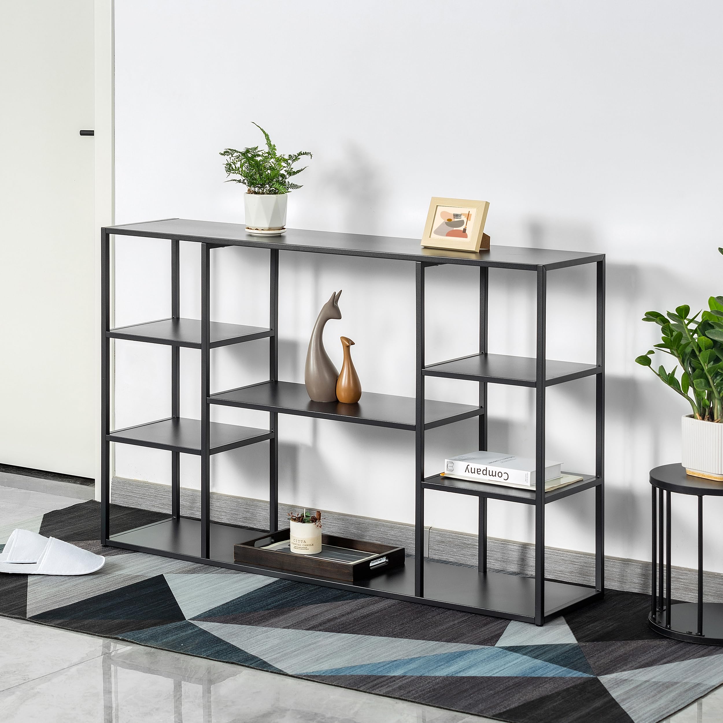 HDANI 120cm Langer Sofa-Konsolentisch,Schmaler moderner Eingangstisch hinter der Couch mit Ablageflächen,4-stufiges Bücherregal für Wohnzimmer,Schlafzimmer,Flur (Schwarz, 120 x 30x 80 cm)
