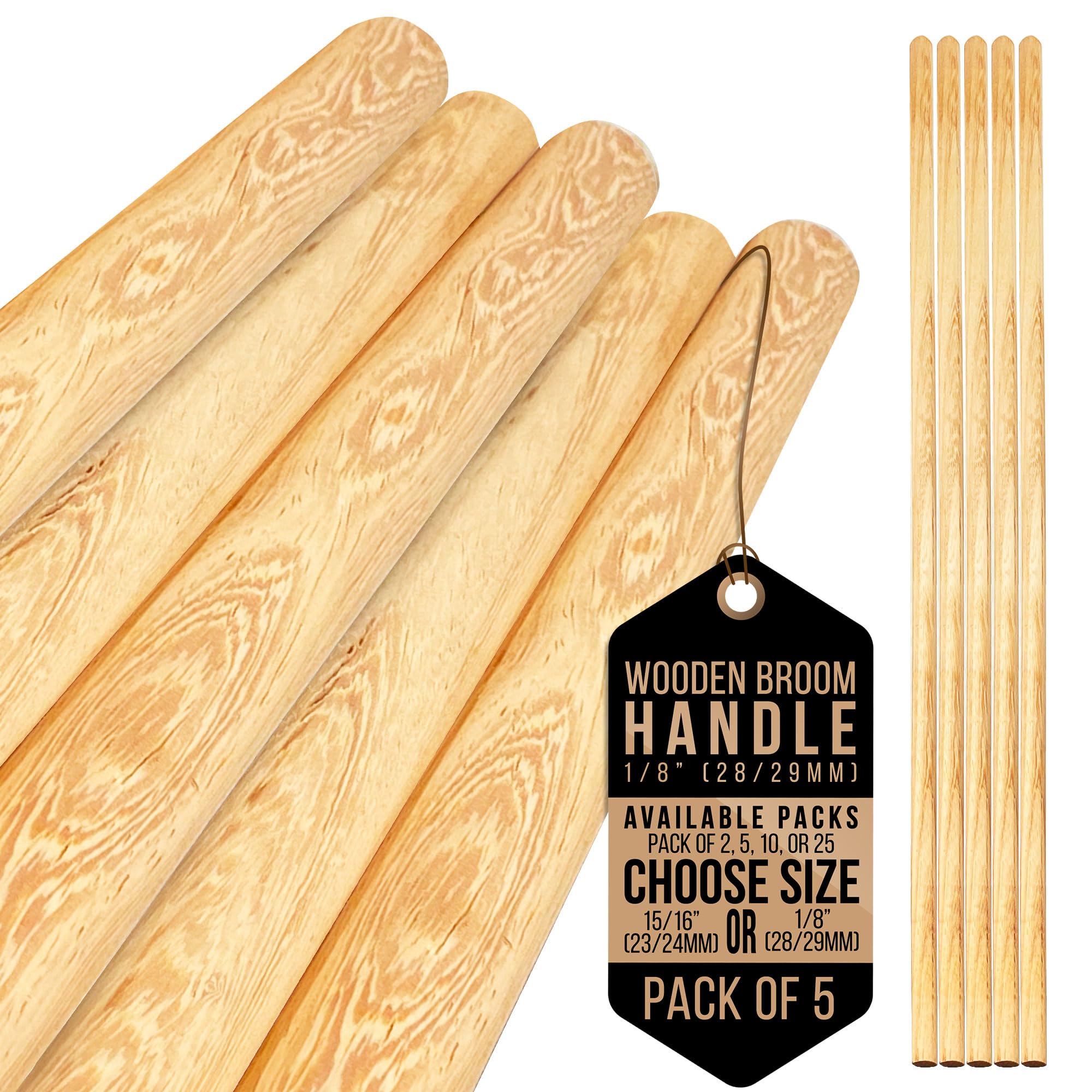 Tdbs The Dustpan And Brush Store Pack Of 5 Wooden Broom Handle – Multipurpose Garden Broom Shaft, Mop Handle, Broomstick Brush Pole, Plant Support Wooden Sticks For Garden - 120Cm Long Stick (, 1/8" (28/29Mm)
