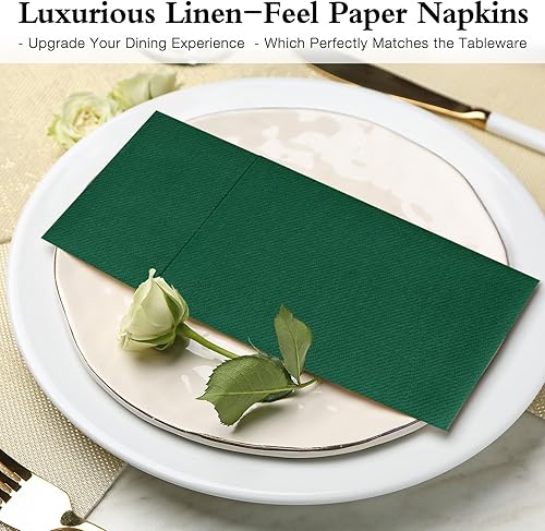 Miniatura 8 de Lylllwly Servilletas de papel verde desechables, servilletas de cena con bolsillo integrado para cubiertos, servilletas de tela, preplegadas para