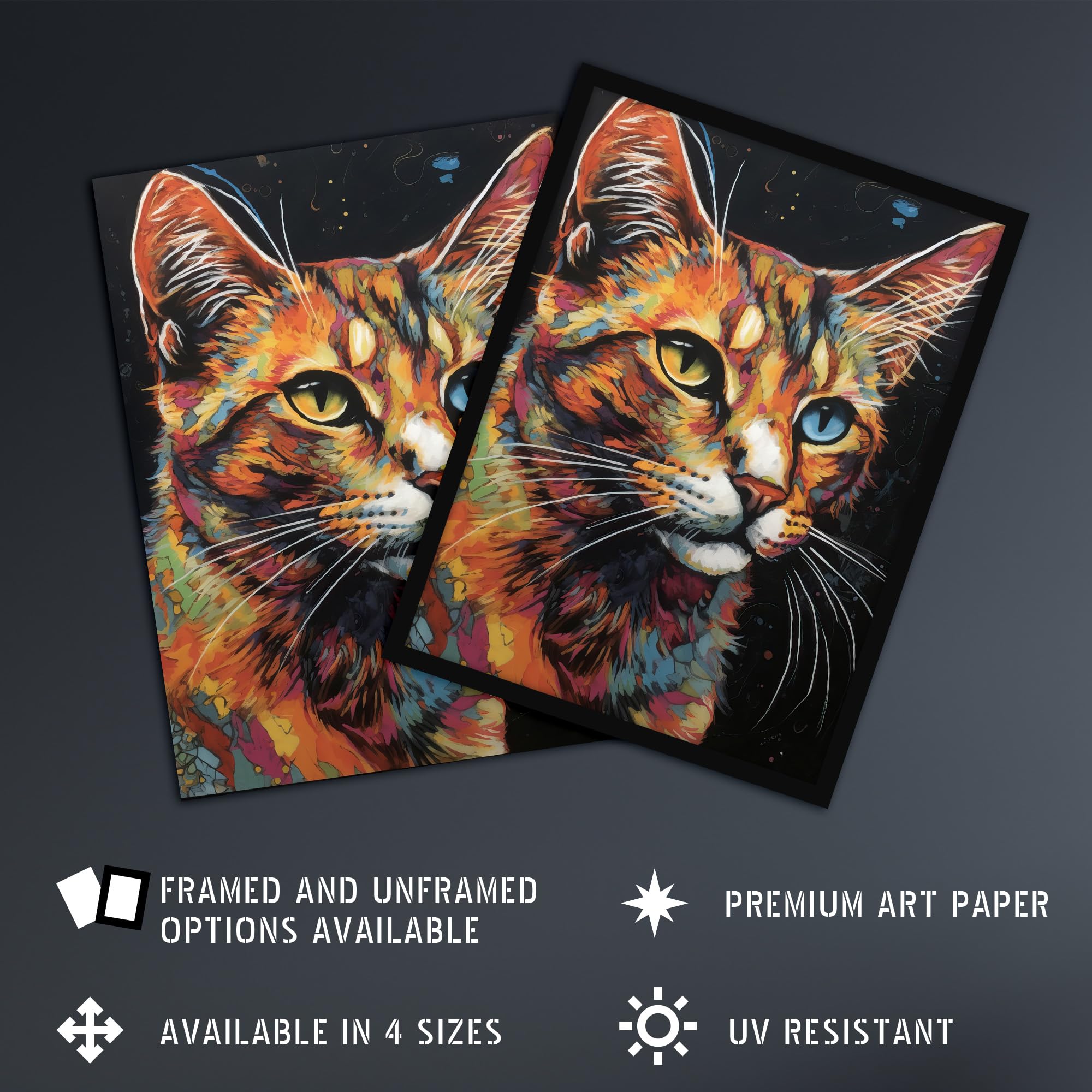 Artery8 The Cats Eyes By Amy Longford Tortoiseshell Modern Painting Heterochromia Acrylic Extra Large XL Wall Art Poster Print - Image 2