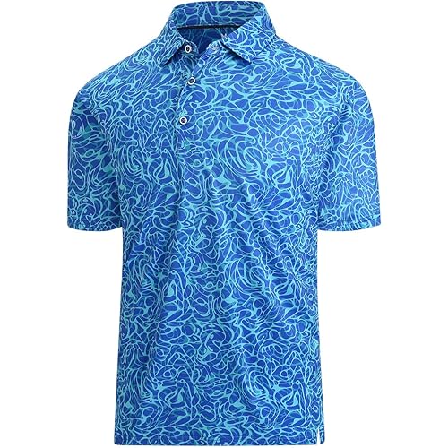 Hodaweisolp Golf Shirts for Men Dry Fit Print Moisture Wicking Performance Short Sleeve Polo Shirt