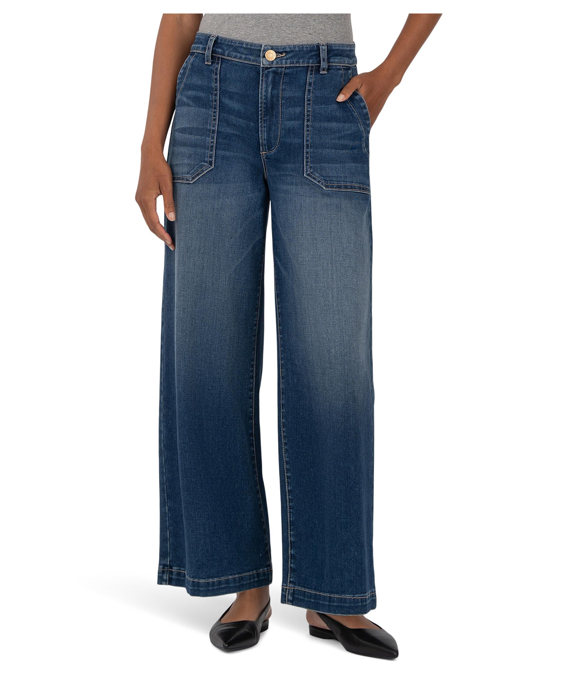 KUT from The Kloth Womens Meg High-Rise Wide Leg Pants W Pork Chop Pockets