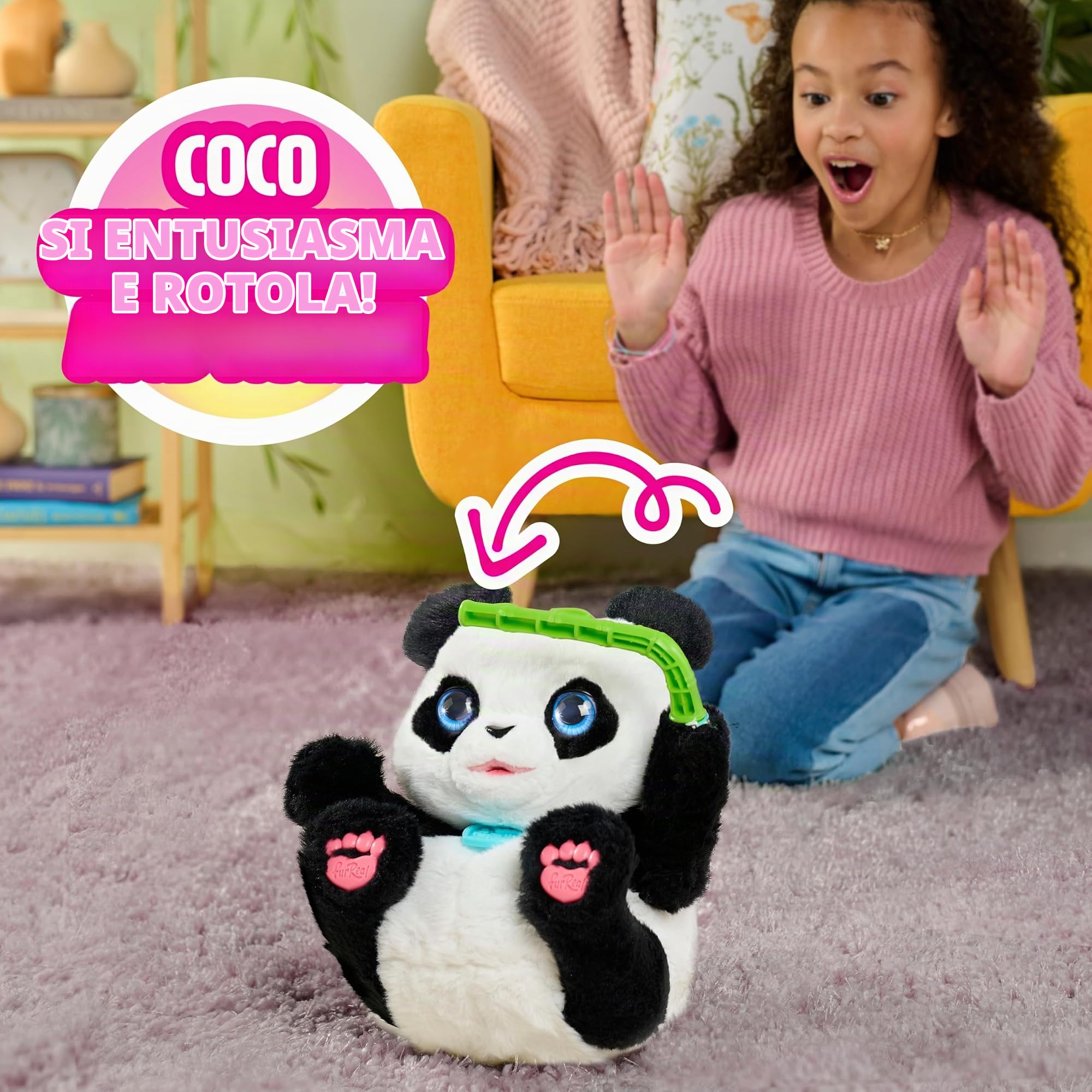 Just Play Giocattolo interattivo FurReal Coco The Tumbling Panda da 26,7 cm, oltre 60 suoni e reazioni, peluche, giocattoli per bambini dai 4 anni
