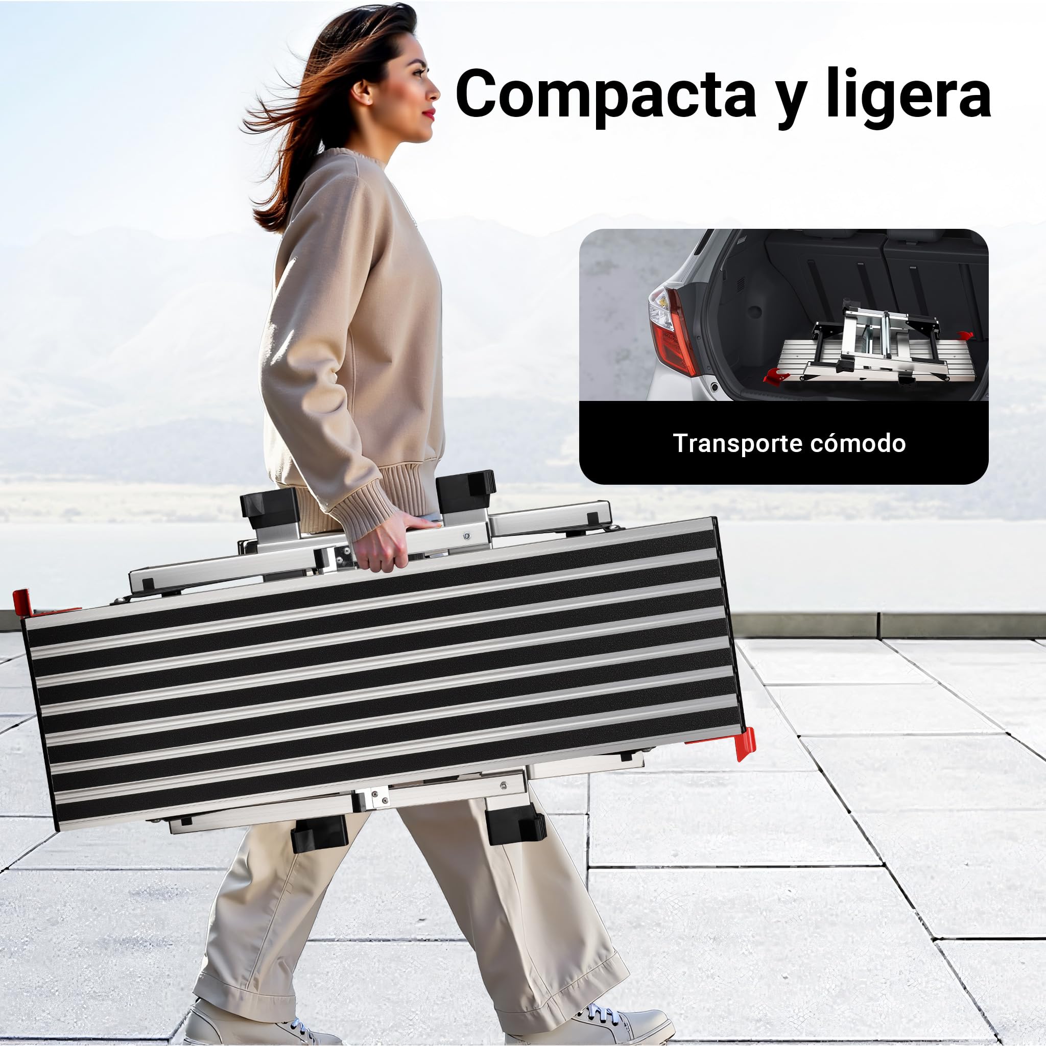 Wiltec Plataforma de Trabajo hasta 150 kg en Aluminio con Superficie de Apoyo de 95 x 30 cm pies Antideslizantes, Patas Plegables