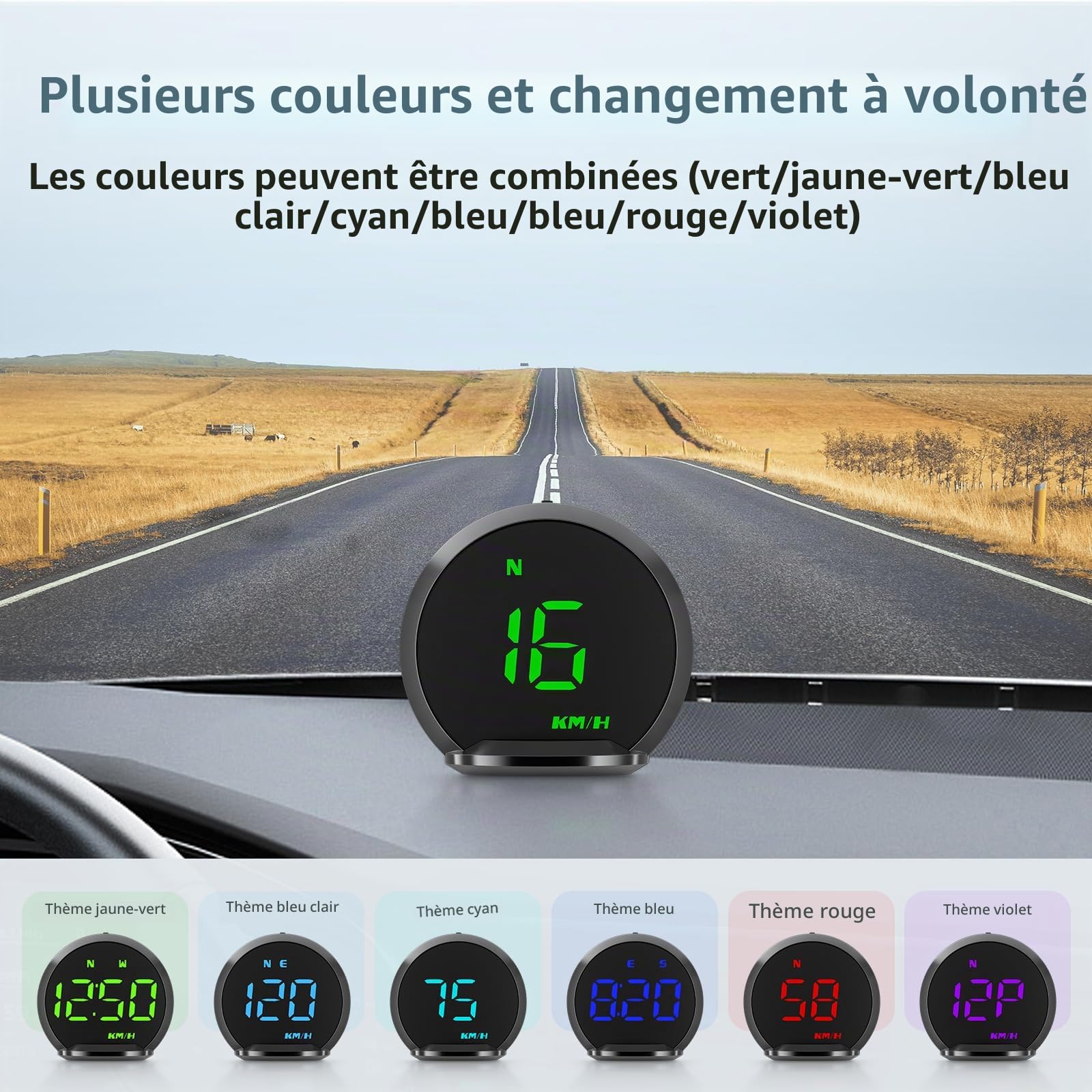 KAOLALI Affichage Tête Haute, 2.2" Compteur de Vitesse GPS Universel | HUD de Voiture KMH/MPH avec Support à Ventouse, Alerte de Vitesse, Temps, Boussole pour Toutes les Voitures