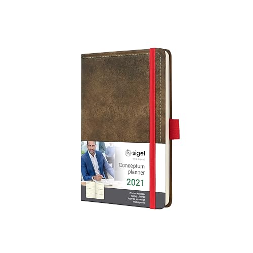 SIGEL C2156 Weekly Diary 2021, Approx. A6, hardcover, Vintage, Used Leather Look Brown - Conceptum