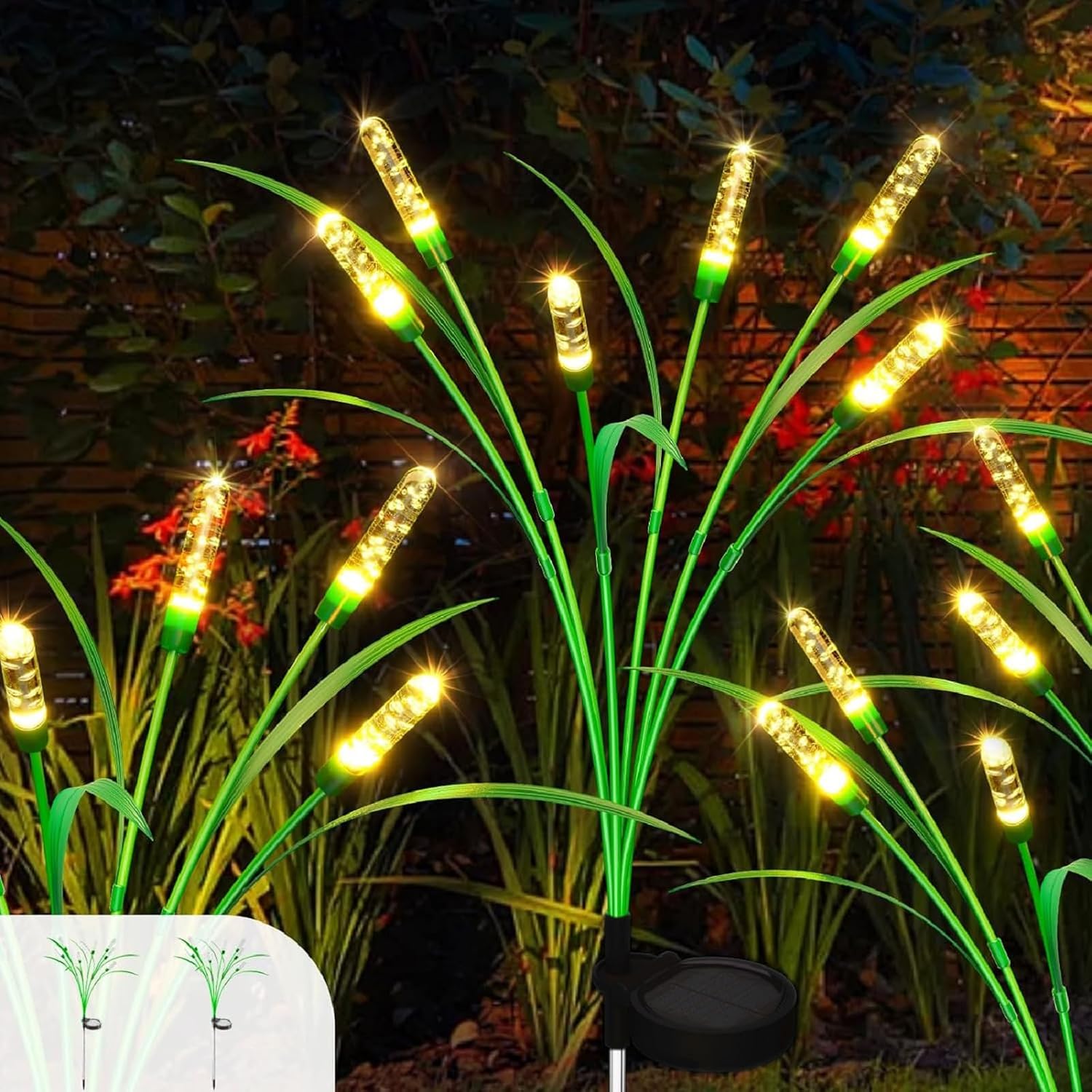 Foyucool Reed Solar Garden Lights Outdoor, 15.7 Inch 2 pack 12 LED ...