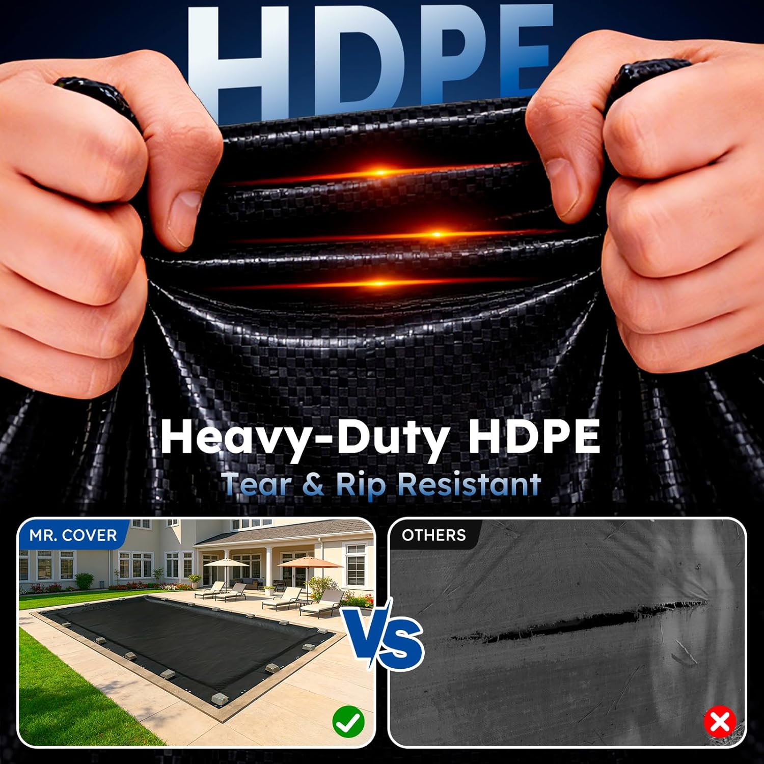 MR. COVER 25FT×45FT Rectangle Pool Cover, Solar Covers for Above Ground Pools, Summer Pool Cover Protector with Cover Accessories, Round Hot Tub Cover Ideal for Waterproof and Dustproof (Black)