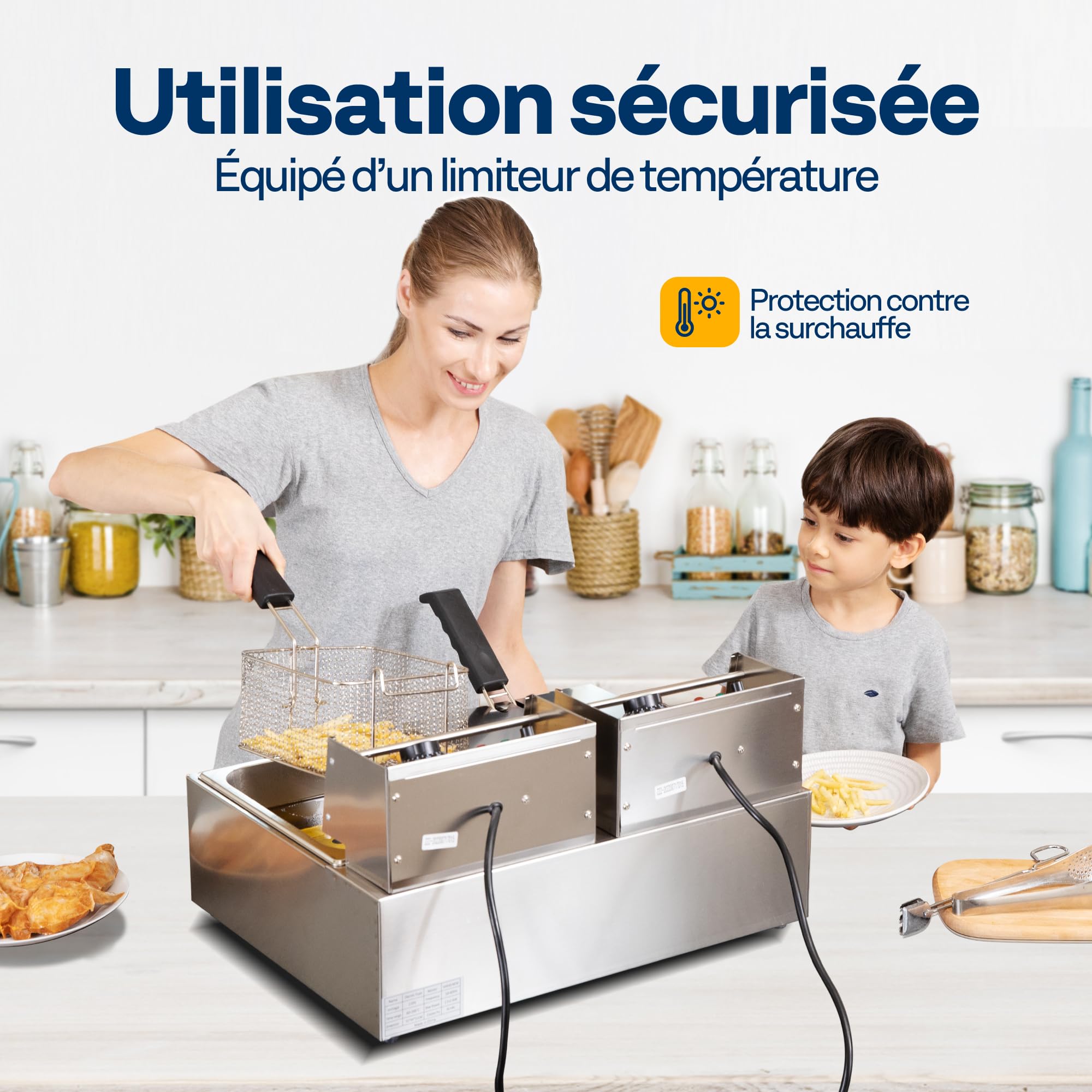 VIVOHOME Friteuse 20L avec Technologie Zone Froide professionnelle 5000W Double Compartiment Filtration Automatique de l'Huile Facile à Nettoyer