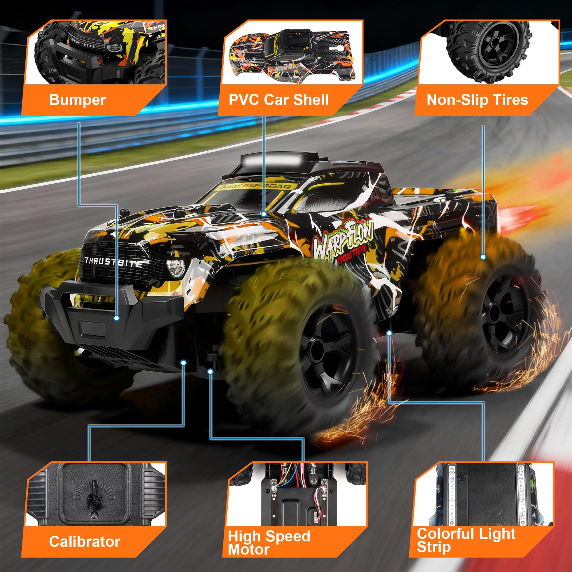 BAZADER Remote Control Cars RC Truck 1:18 RC Car with LED Light 2.4GHz All Terrain Off Road Truck Toys - High Speed 25KMH+ with Spray 60 Mins Playtime Fast Racing Toy for Kids Adults - Image 4