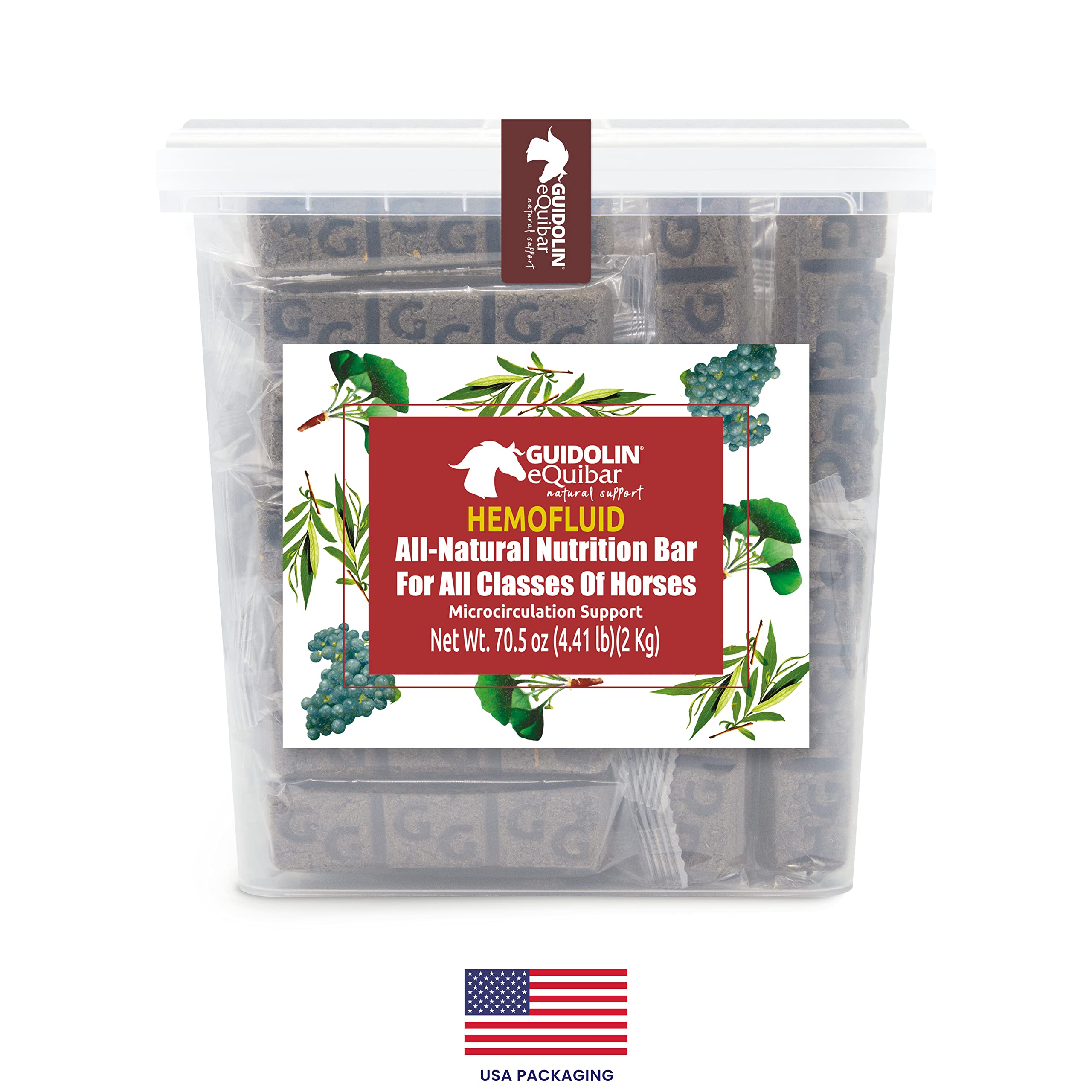 Equibar Hemofluid Barrita Natural para Soporte de microcirculación del Caballo, piernas hinchadas, Dermatitis y picaduras de Insectos, 2 kg