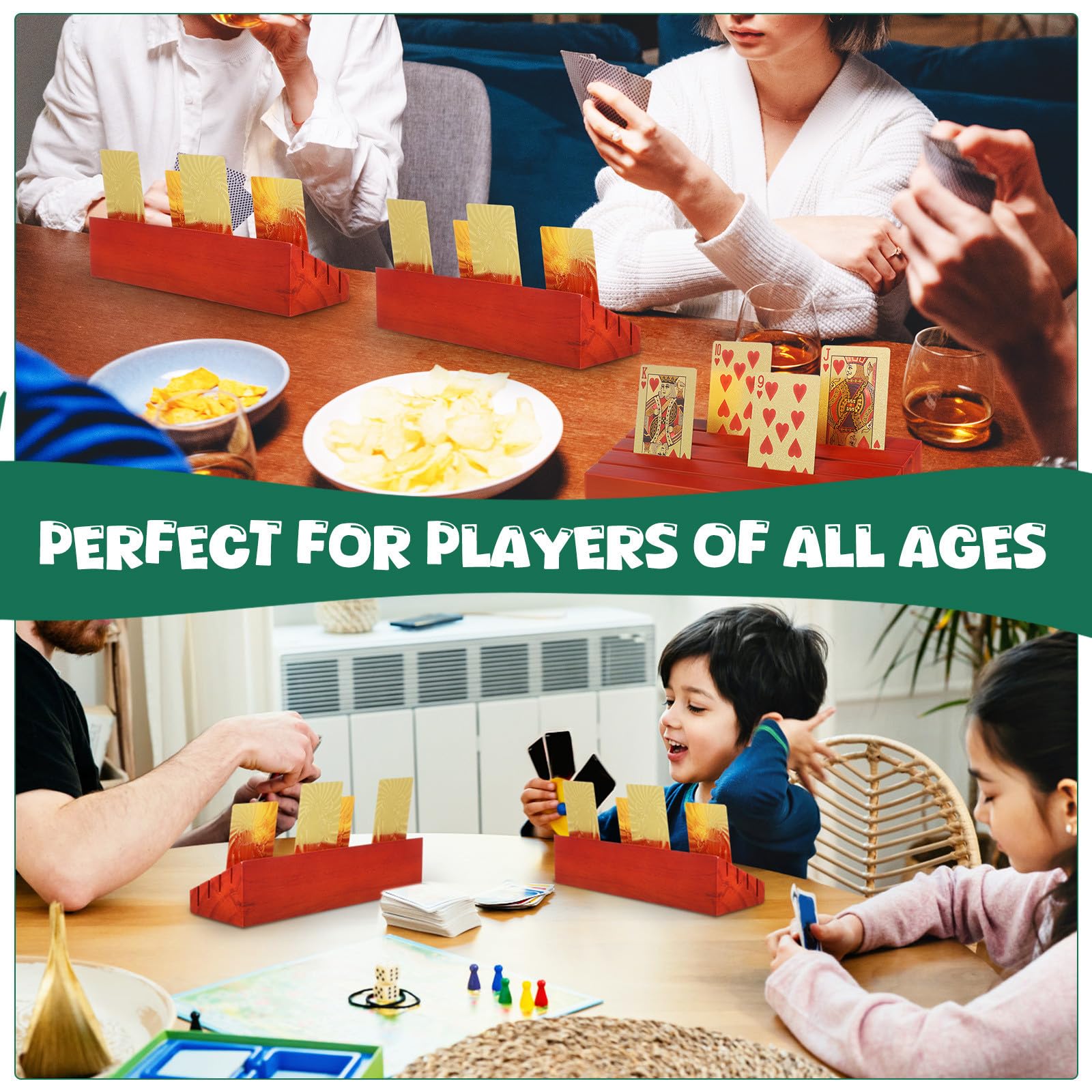 jojofuny Supports de Cartes à Jouer en Bois Marron, Lot de 2 Pièces, pour Affichage Clair et Commodité de Jeu Lors de Parties de Cartes