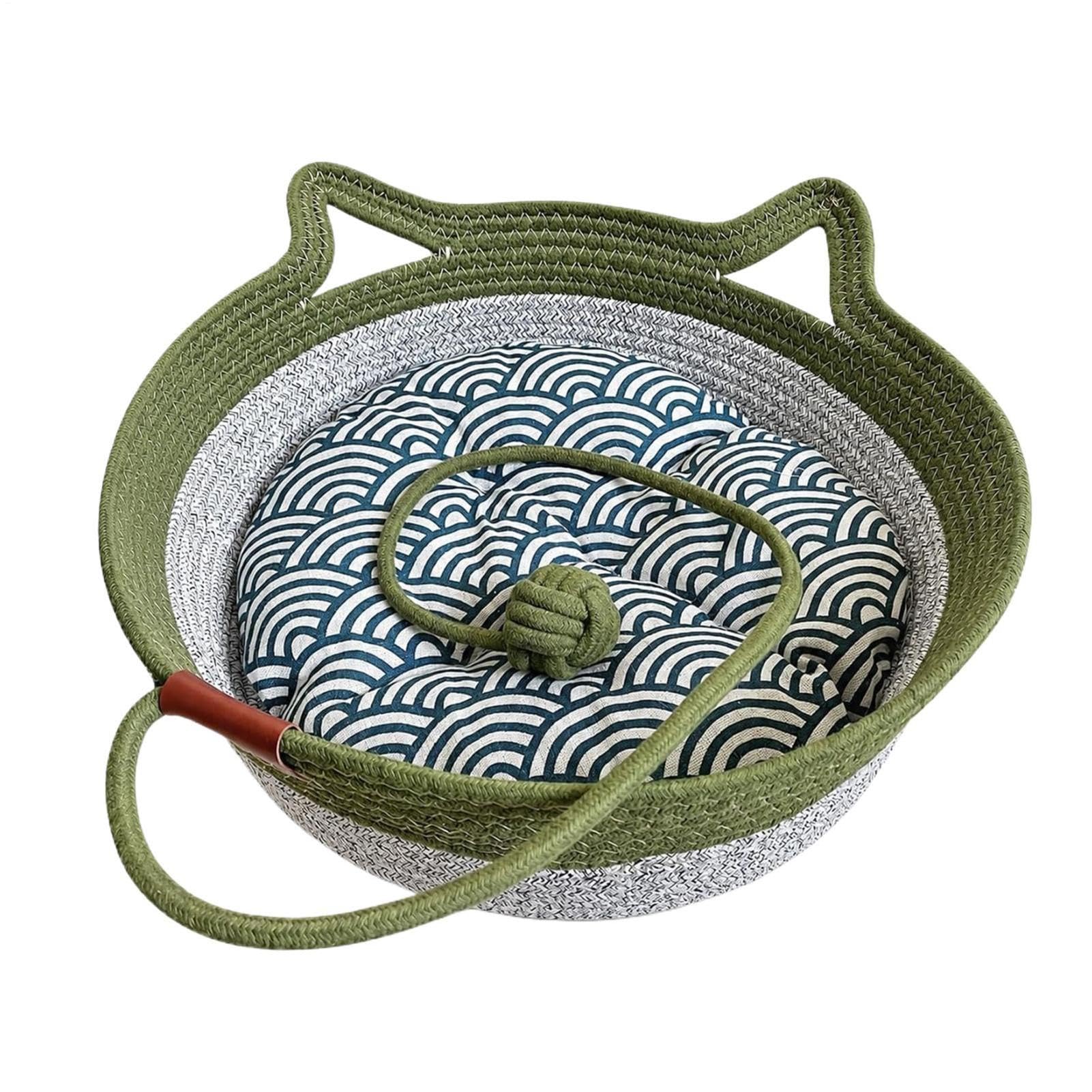 Cama de gatos para interiores tejida a mano con accesorio de juego