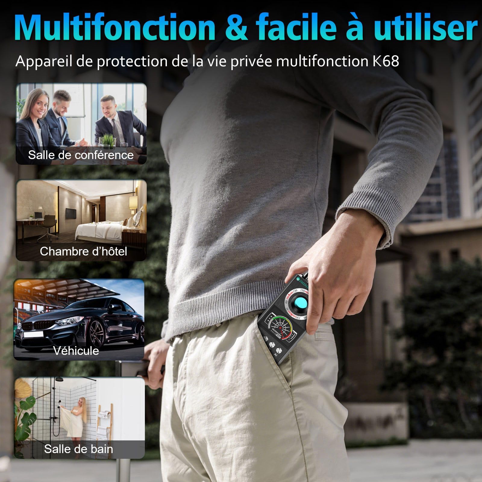 JMDHKK Détecteur Caméra Espionne et Micro Espion, Traceur Magnétique et Signal sans Fil pour Maison, Bureau, Hôtel, Voiture – Protection Vie Privée pour Sécurité et Voyage (Gris)