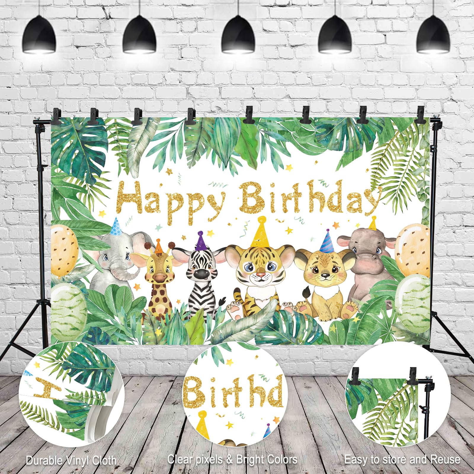 Happy Birthday Jungle Banner Safari Animals Decorations, Extra Large ...