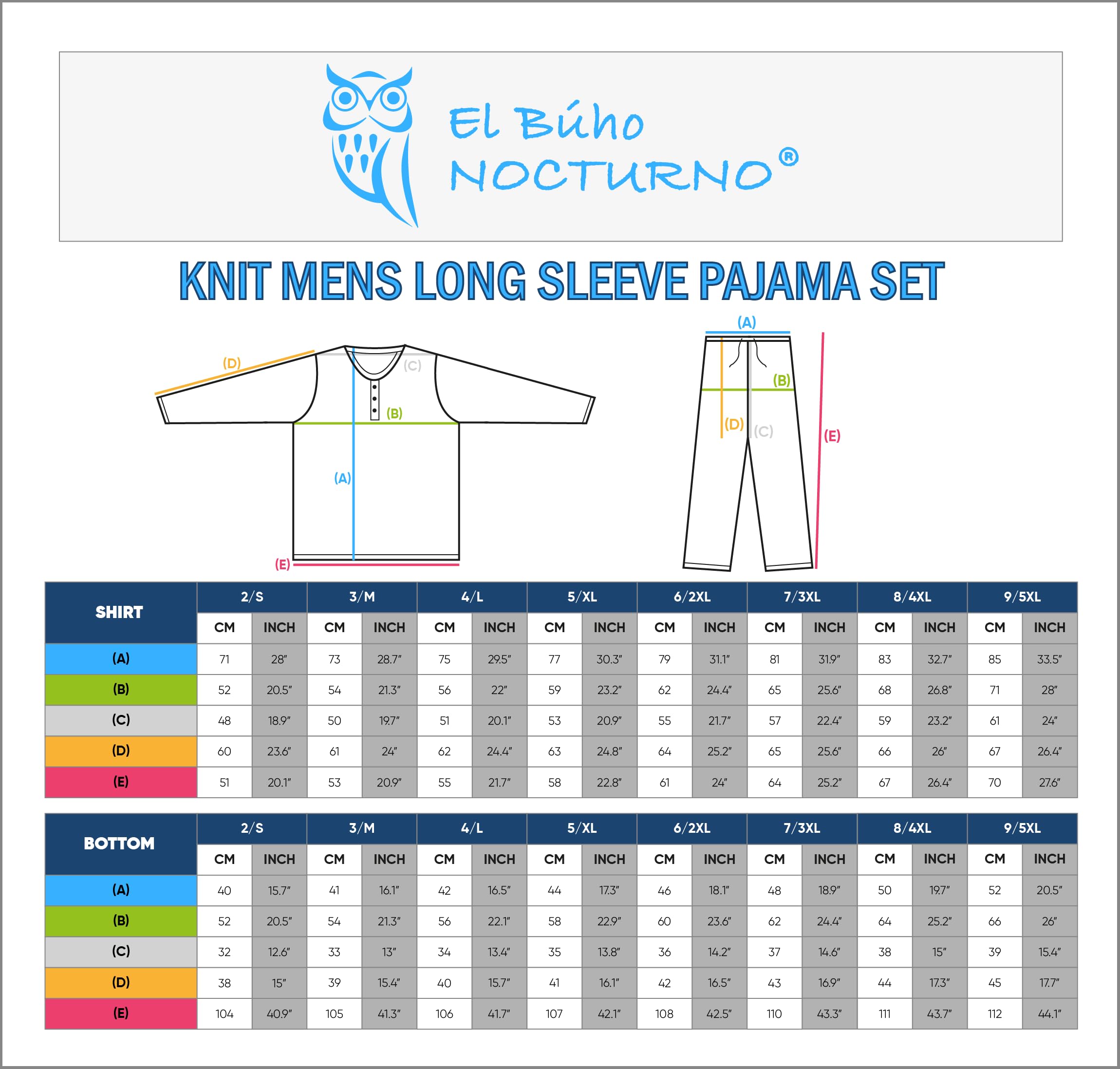 El Búho Nocturno Pigiama Uomo Cotone Lungo Leggero - 100% o Mistura - Intero Manica Lunga Maglia Righe Tasche - Set Due Pezzi Notte Casa Autunno Mezza Stagione, 100% Cotone, Blu 5105, 3XL