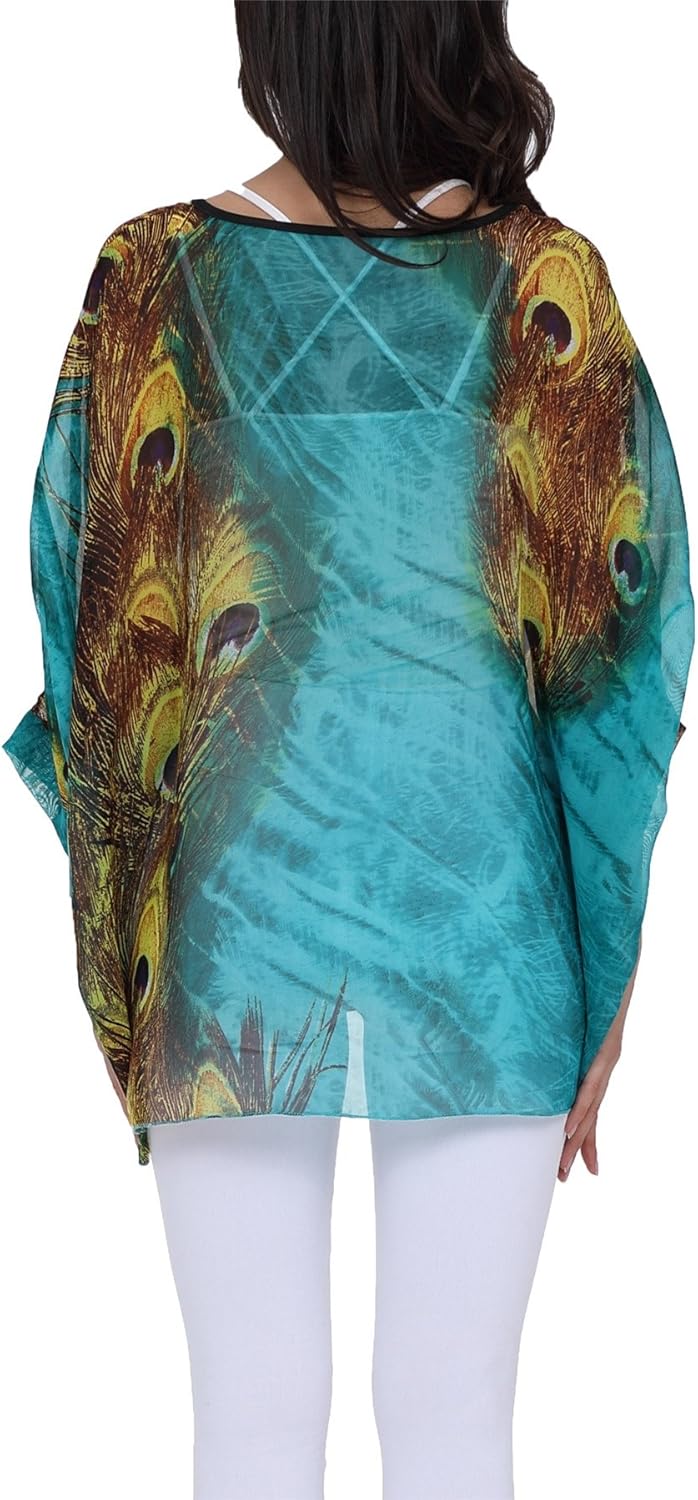 Plus Size Floral Chiffon Batwing Sleeve Tunic Blouse Boho Off-Shoulder Beach Cover Up Loose Summer Tops for Women - Image 7