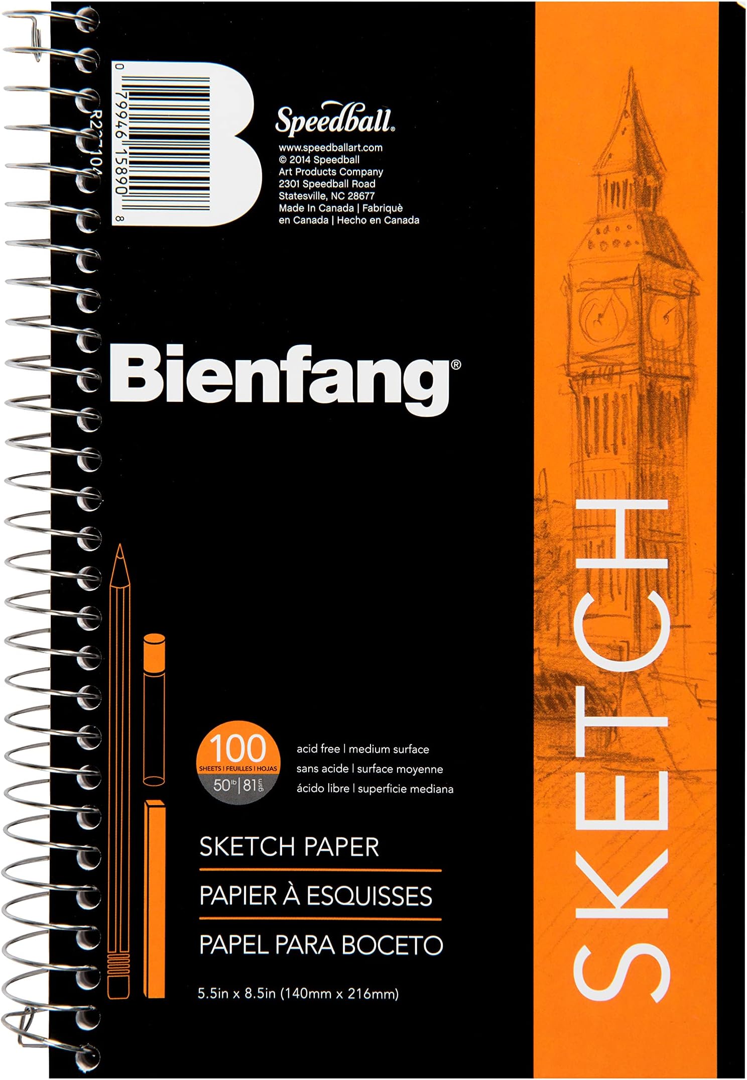 Bienfang Sketch Pad 5.5x8.5 Inch, 100 Sheets of 60lb 90gsm Art Paper, Spiral Bound Sketch Book Drawing Notebook