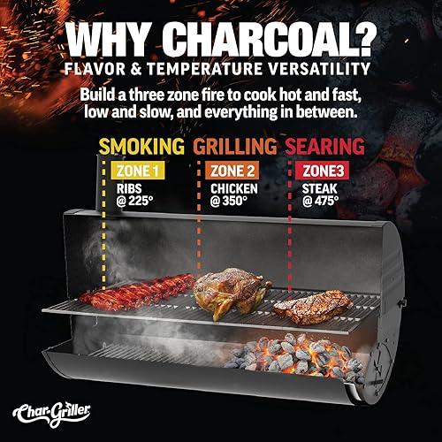 Miniatura 7 de Char-Griller King-Griller Gambler - Parrilla de carbón y ahumador con control de humo con compuerta, rejillas de hierro fundido y estante lateral,