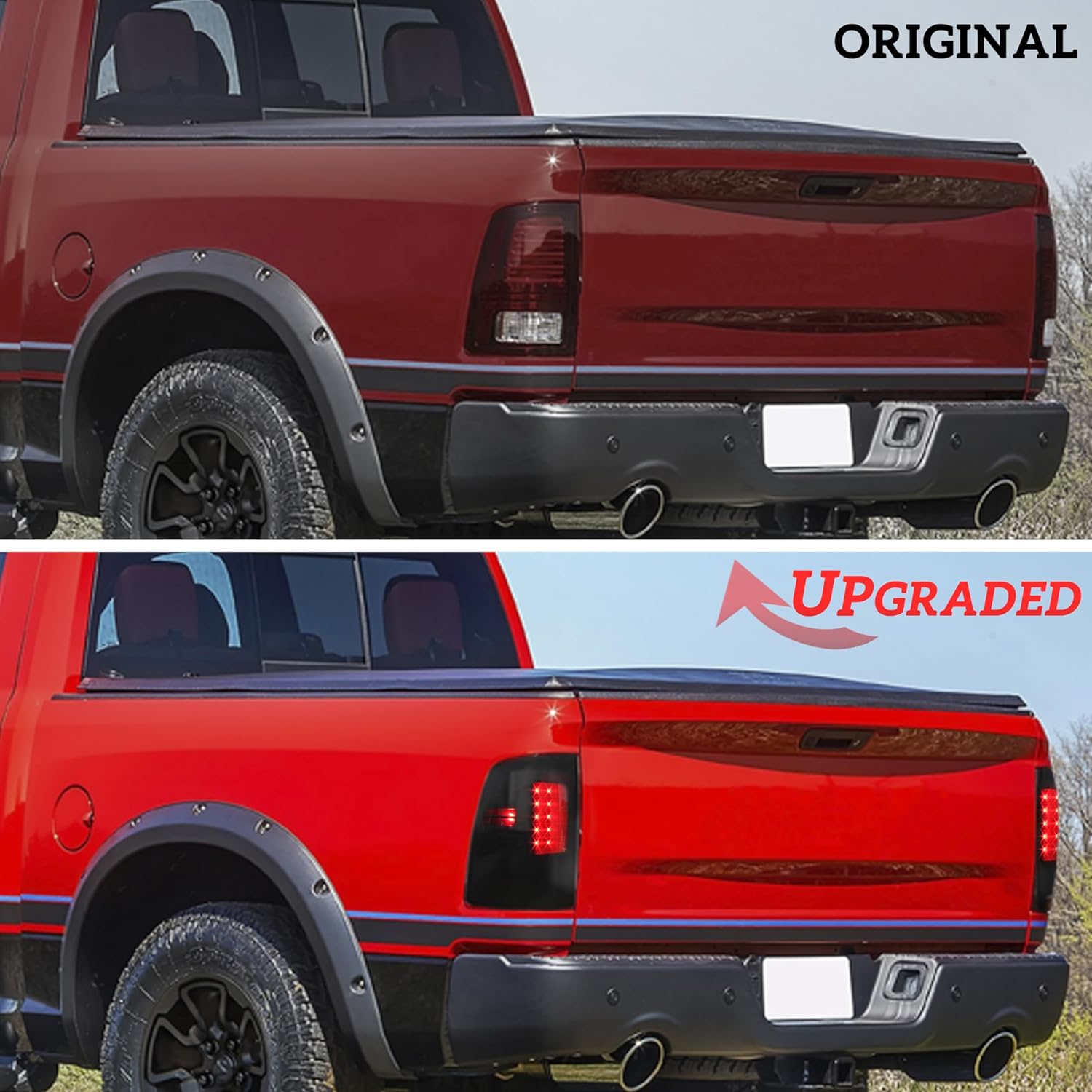 KEWISAUTO LED Tail Lights for Dodge RAM 1500 2500 3500 09-18, Smoked Black LED Taillights Brake Rear Lamps for Dodge RAM 1500 2009-2018 / RAM 2500 3500 2010-2018 Accessories (2PCS)