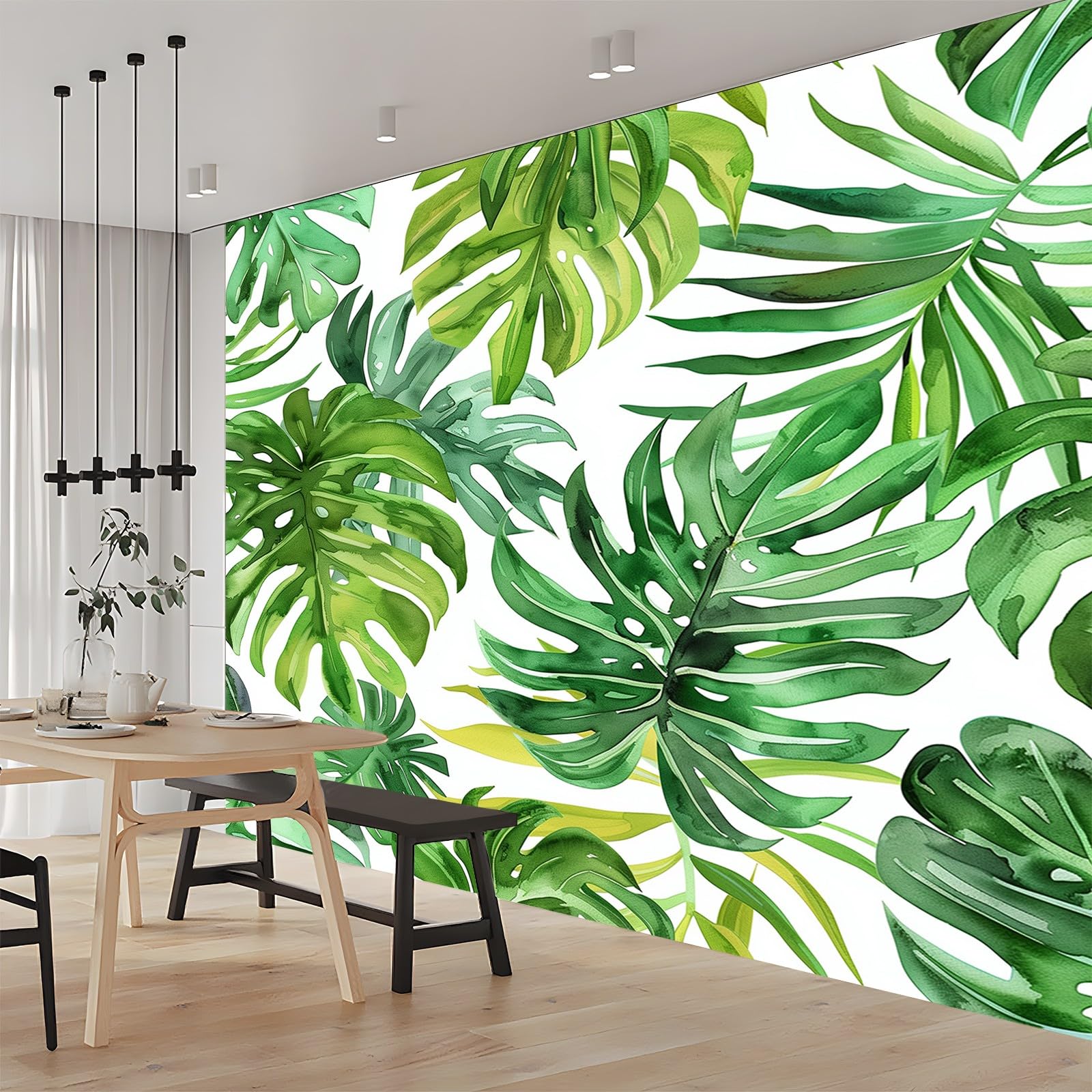 Papier peint intissé plante nordique pour masquer un mur dégradé avec un panoramique 3D
