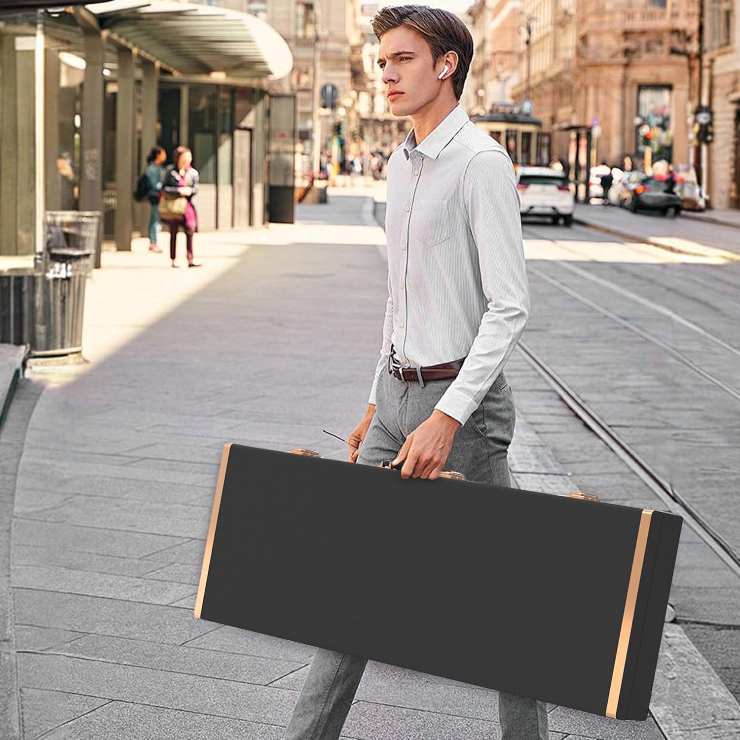 zachary Bass Guitar Hard Shell Case With Lock For Square Bass Guitar 45in Bass Guitars Hard-Shell Protective Carrying Case fit IBANEZ、FENDER Model with Security Lock Metal Feet (Classic Black)