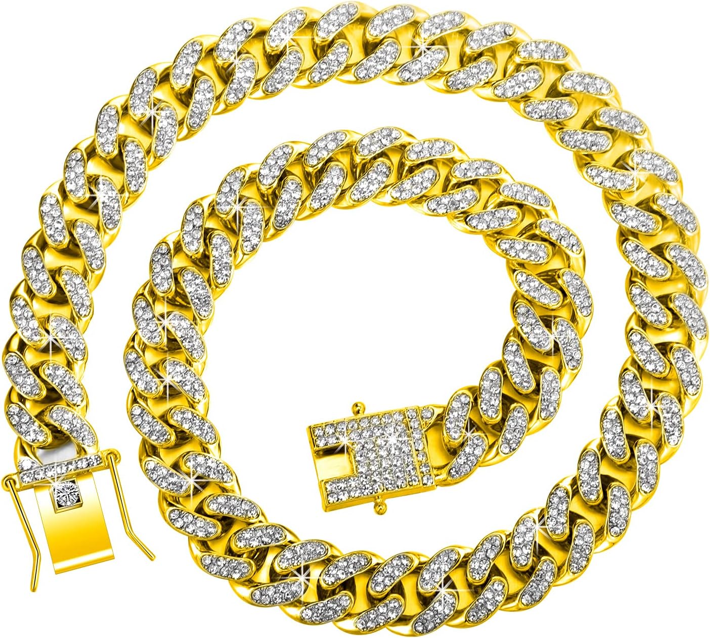 Hicarer 2 Pieces Cuban Link Chain for Men Women Cuban Necklace Bracelet Heavy Strong Link Chain Bling Unisex - Image 4