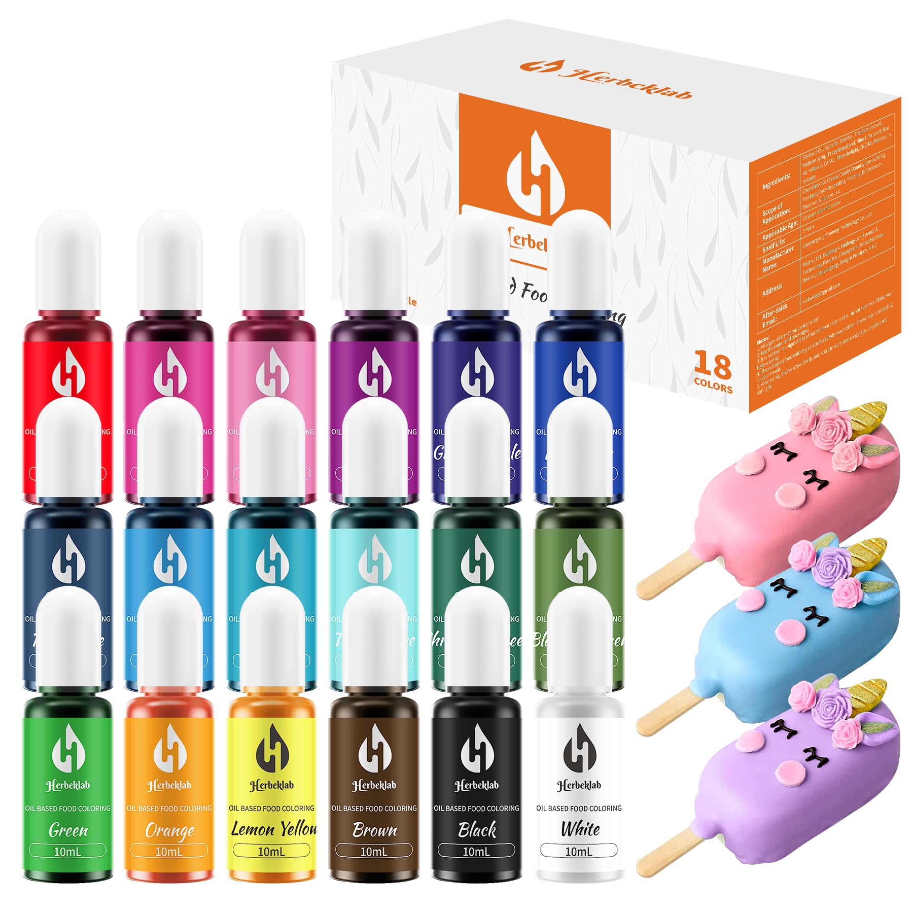 Oil Based Food Coloring for Chocolate – 18 Colors x 10ml Concentrated Oil Food Dye for Melting Chocolate, Candy Melts, Cake Pops, Strawberries & Baking