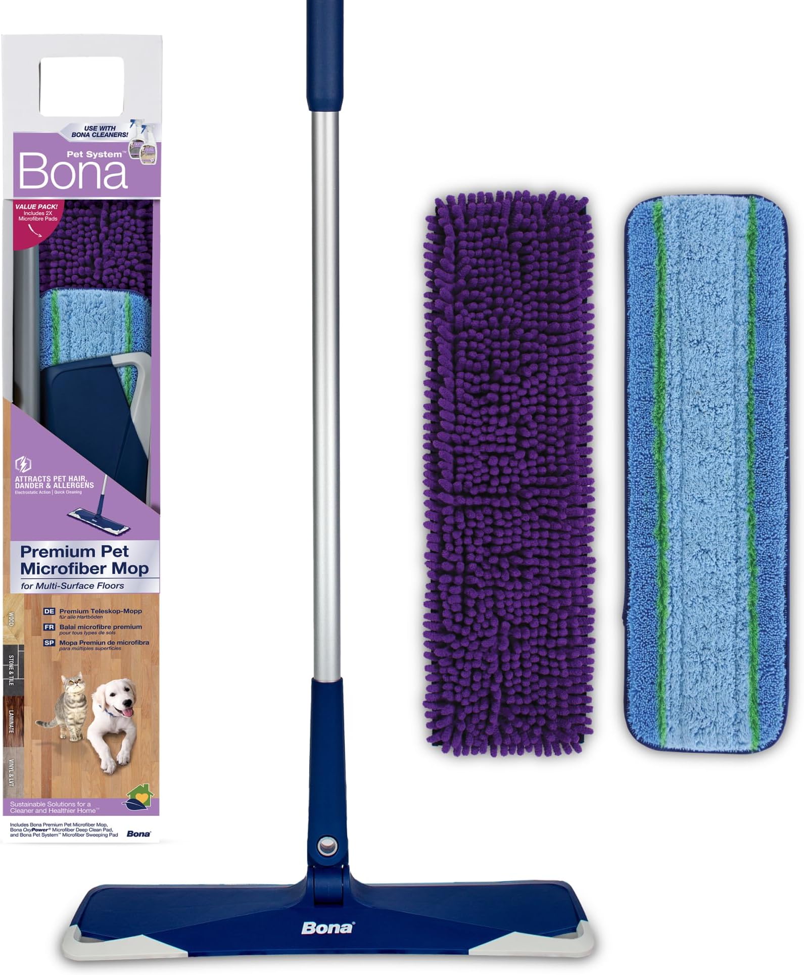 Bona ペット用フロアモップ フローリングモップ 犬の毛 掃除 猫 毛取りクリーナー floor mop 軽量設計 簡単操作