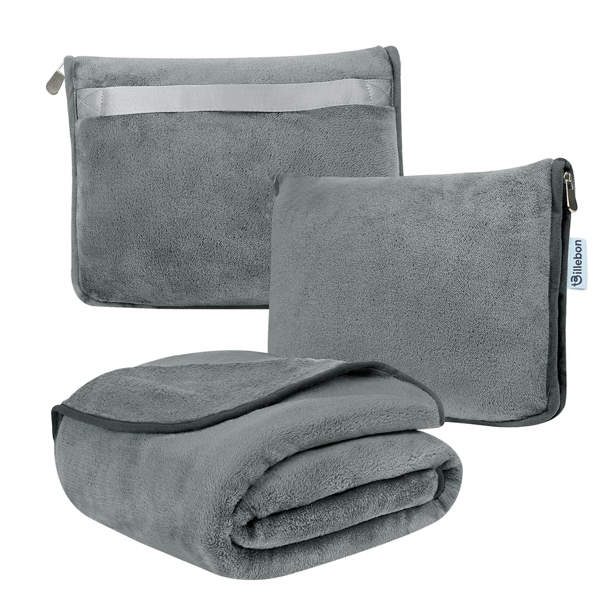 Billebon Travel Blanket Airplane Compact Soft Lightweight & Cozy Blanket with Soft Bag Pillowcase Packable Travel Blanket Perfect for Flight Car Bus Train (Grey, 5 Ft. X 3 Ft.)