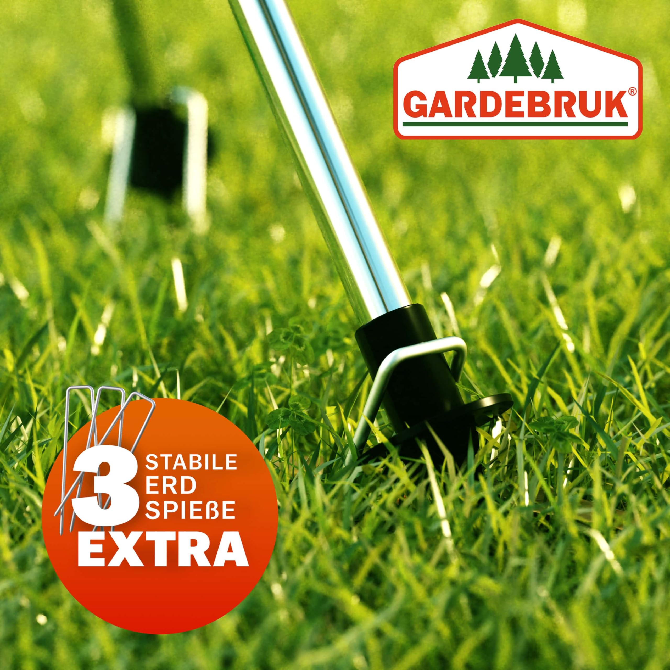 GARDEBRUK® Sprinkler mit Teleskopstativ Erdspieß Sprengweite bis 24m Garten Impulsregner Rasensprenger Sektorenregner Gartenbewässerung Wassersprinkler