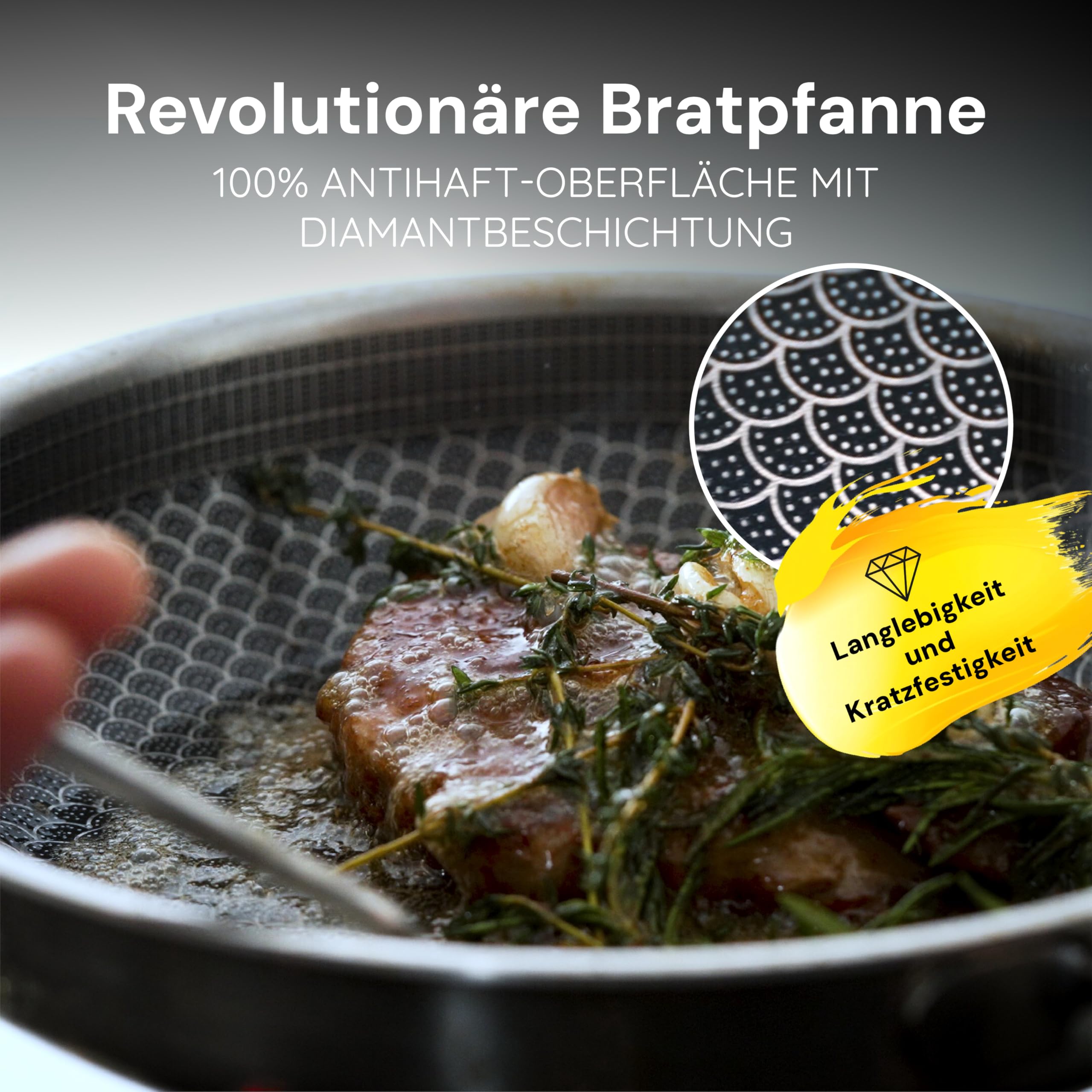 Miso Bratpfanne 28 cm, Keramik Antihaft Pfanne, Induktion & PFAS-Frei hybrid pfanne, Kratzfeste Beschichtung mit echten Diamanten, Backofenfest bis 300°C, Spülmaschinenfest