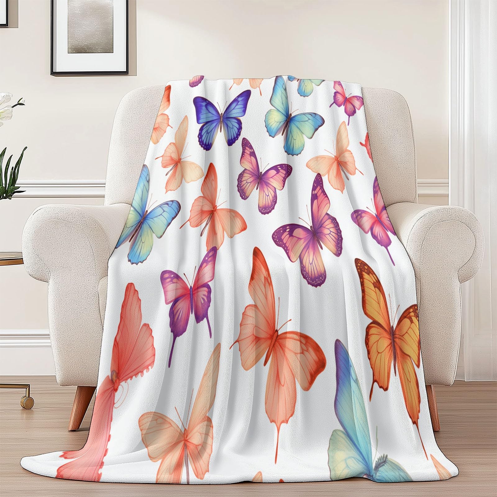 Genérico Manta de Lana de Cordero 150 x 200 cm - Rosa Claro Delicado Insectos Mariposas Manta de Franela para Sillón Sofá Cama, Suave Transpirable Agradable Frazada para la Piel de Otoño