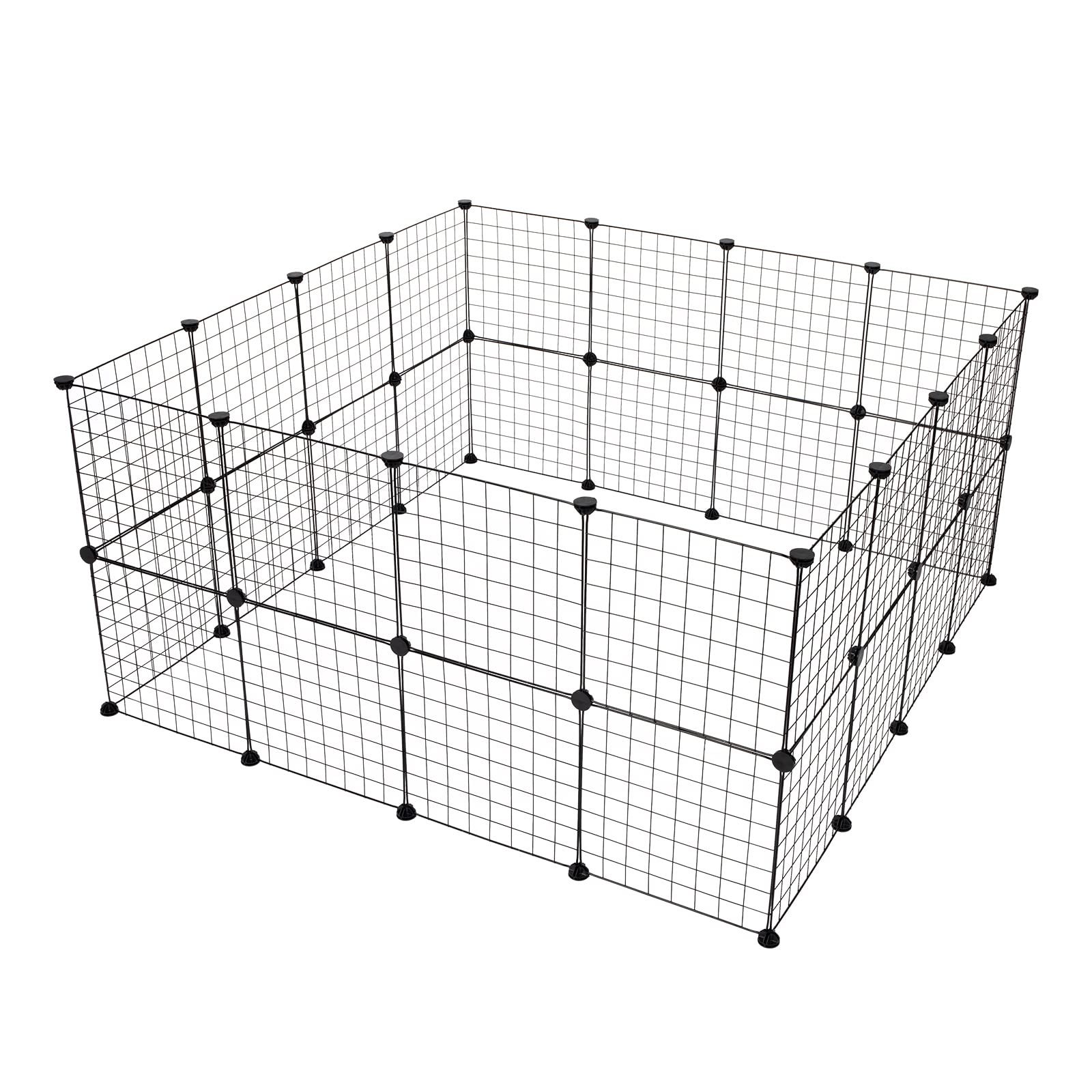 Parc Enclos, DIY Porte Petit Animal Pet Fence, Cage, Clôture, Intérieur, Modulable, pour Cochon d’Inde, Lapin, Hérisson, Petits Animaux, Panneaux Grillagés, 175 x 105 x 70 cm, 32 PCS, Noir