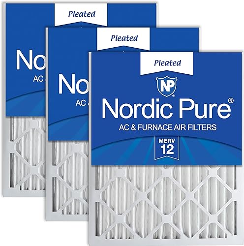 Nordic Pure Filtros de aire plisados MERV 12 de 24 x 24 x 2 (23 38 x 23 38 x 1 34), paquete de 3 filtros de aire plisados MERV 12