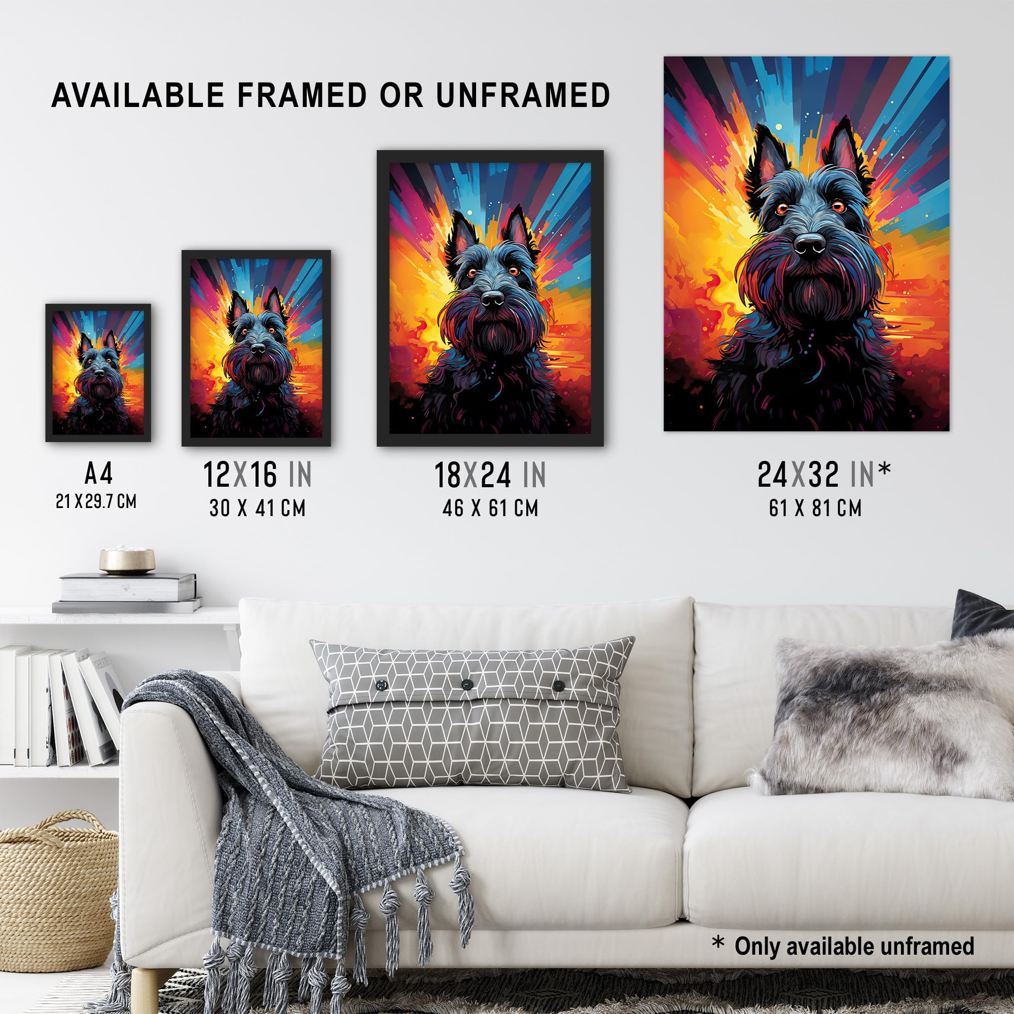 Artery8 Scotty Dog Scottish Terrier Dog Lover Gift Pet Portrait Vibrant Orange Purple Blue Artwork Painting Artwork Framed Wall Art Print A4 - Image 3