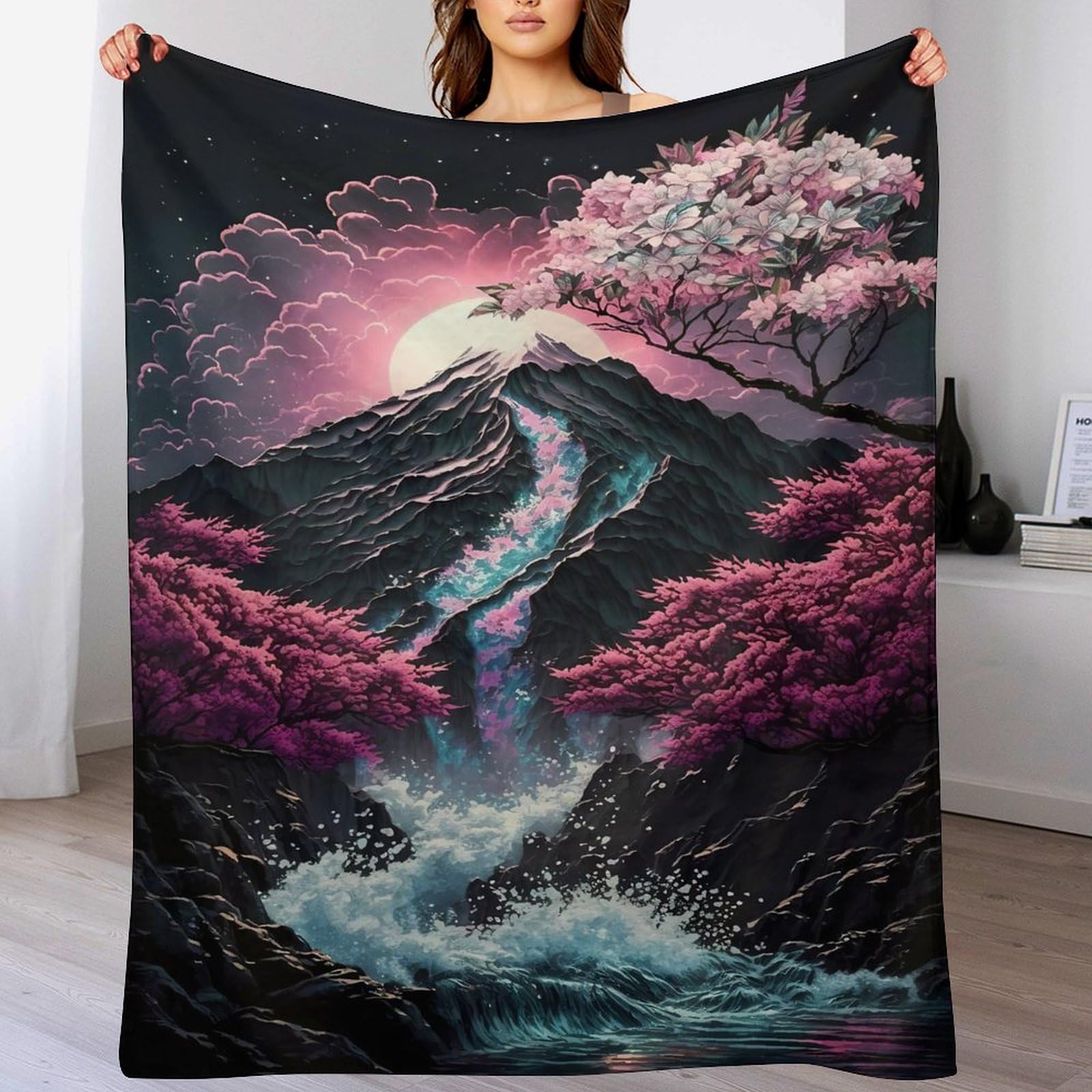 Couverture polaire lit en flannel douce motif cerisier japonais de qualité supérieure