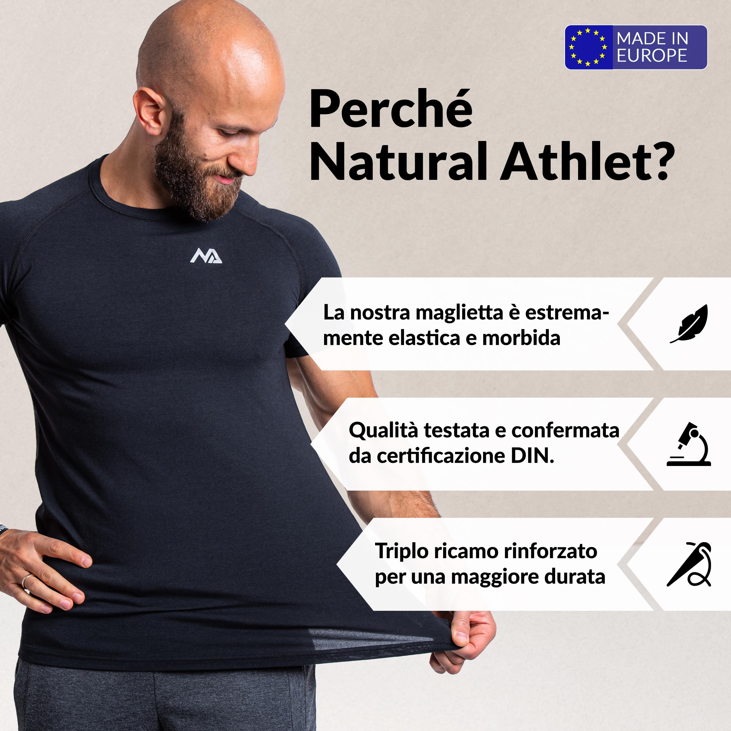 NATURAL ATHLET T-Shirt Sportiva da Uomo Slim-Fit T-Shirt Lunga da Palestra ad Asciugatura Rapida - Bodybuilding, Calisthenics e Sport